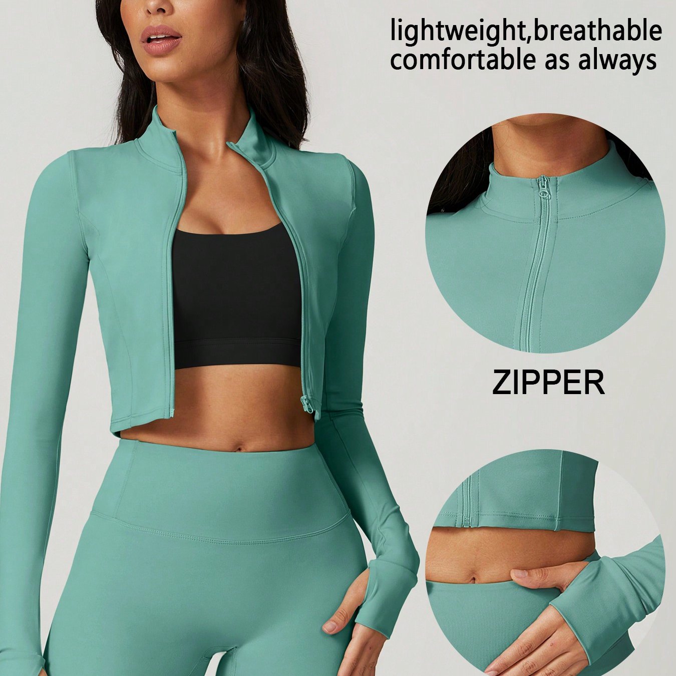 Womens Zip Up Crop Jacket And Biker Shorts Tracksuit Set