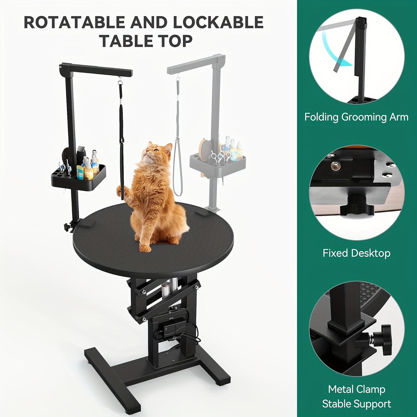 Ergonomic Dog Grooming Table with Rotating Desktop and Organizer