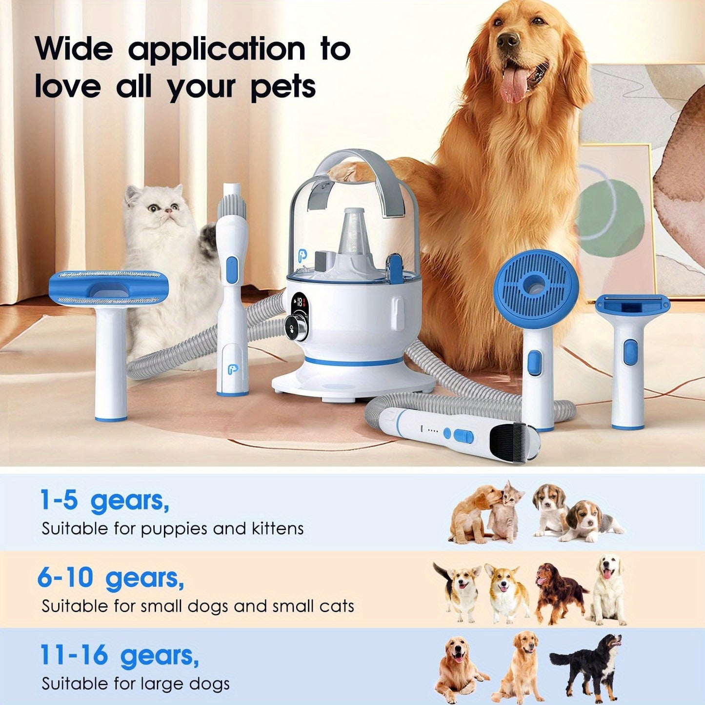 Professional Dog Grooming Kit with Vacuum Suction and Tools