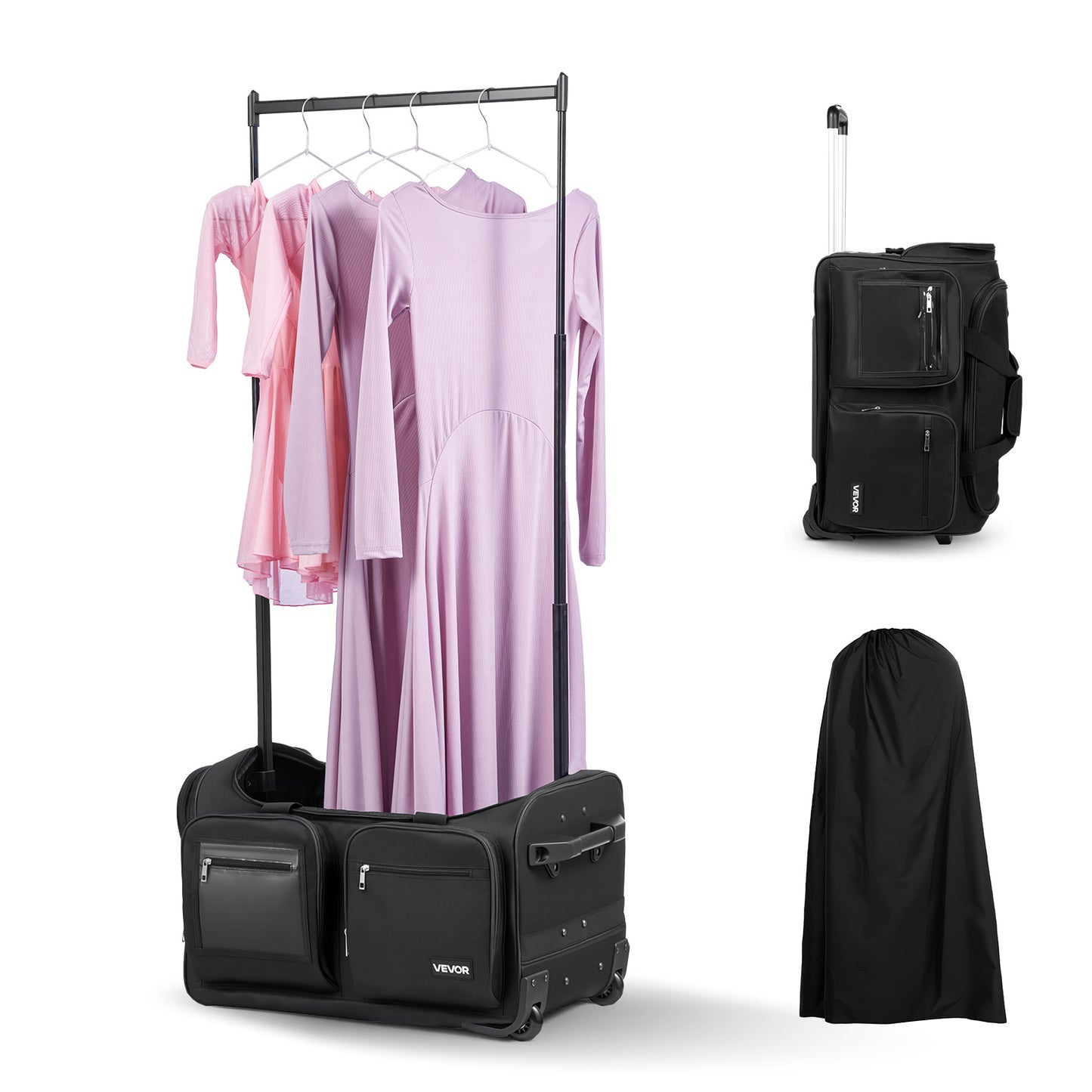 Versatile Rolling Dance Bag With Adjustable Garment Rack