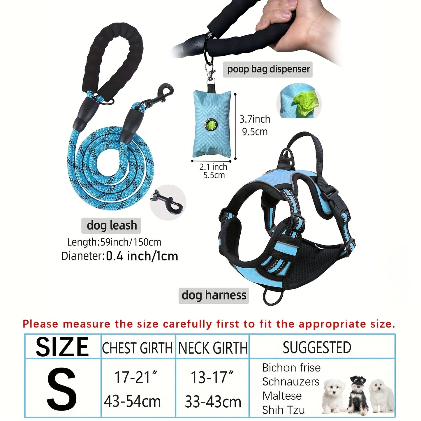 Escape-Proof Dog Harness Set with Leash and Poop Dispenser