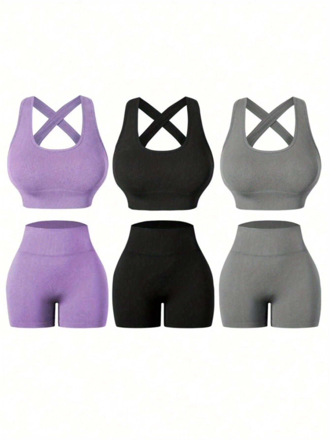 Three Piece Womens Fitness Set With Backless Bra And Shorts