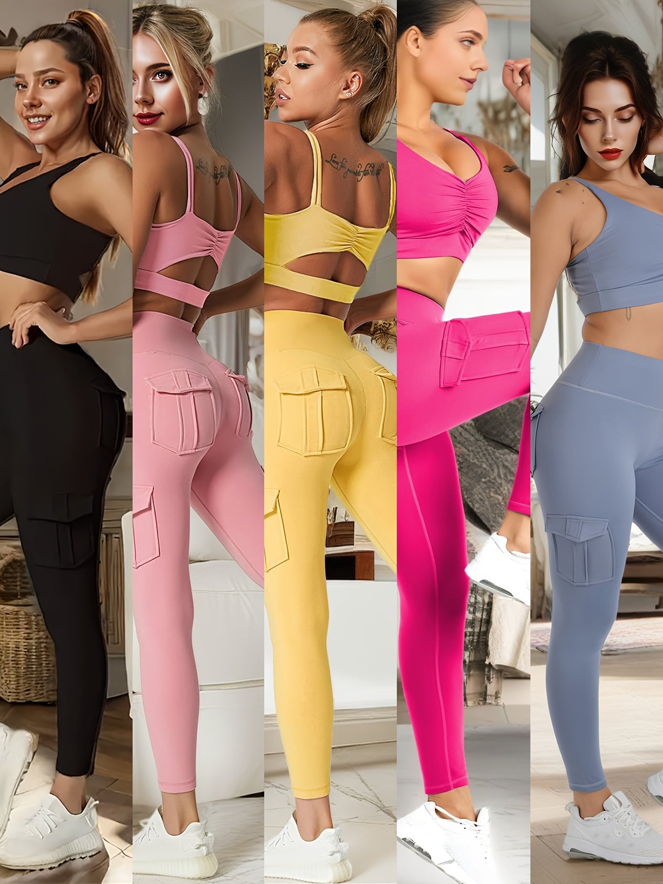 High Waist Yoga Leggings With Pockets Butt Lifting Set
