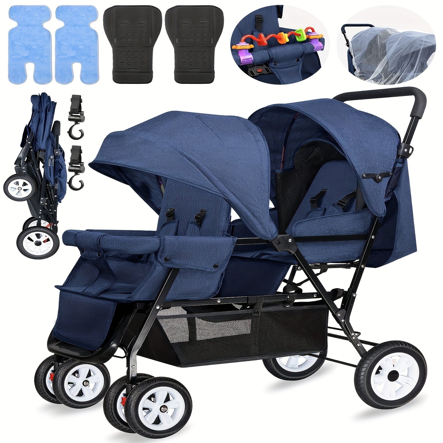 Foldable Double Stroller for Infants and Toddlers with Accessories