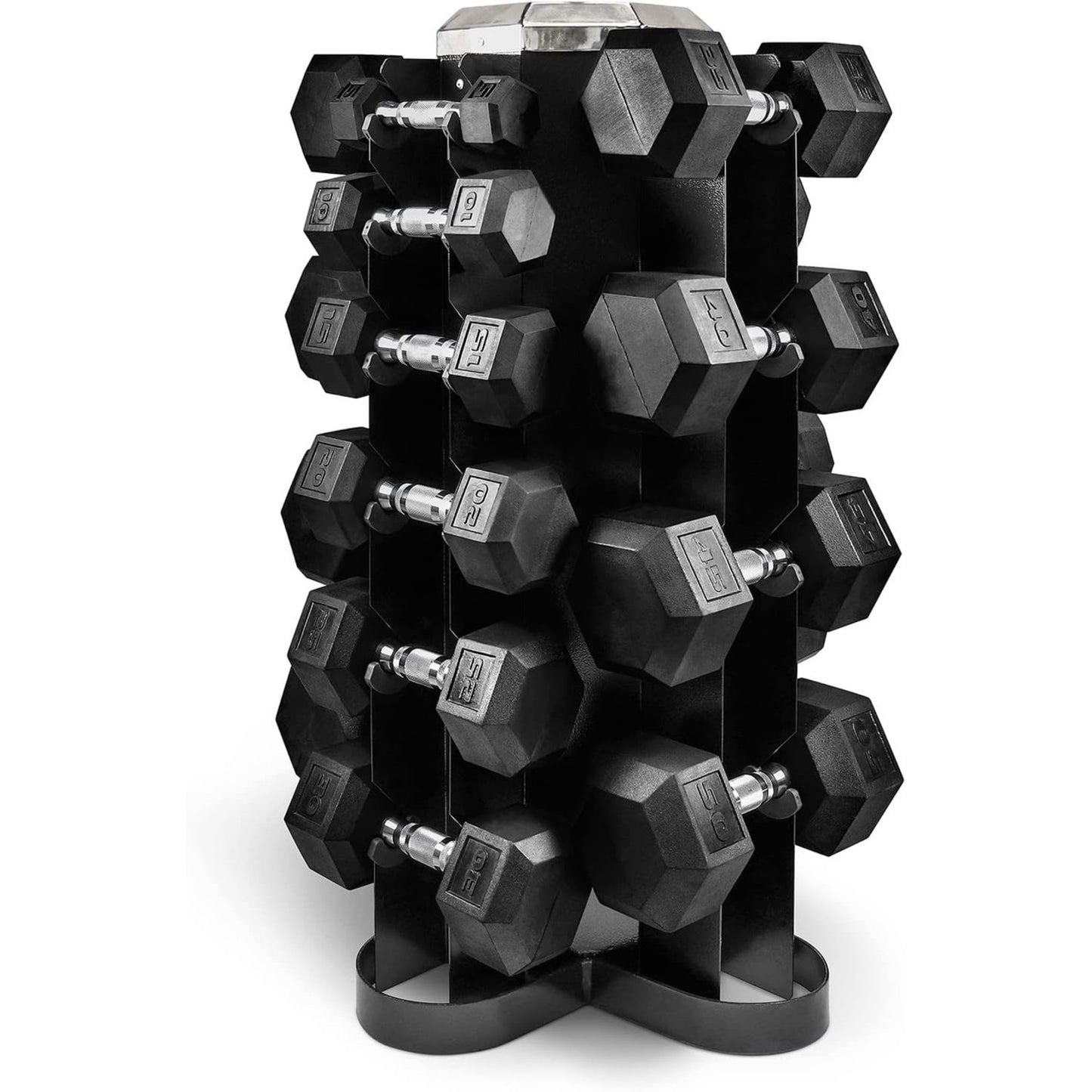 Rubber Coated Hex Dumbbell Set with Vertical Rack