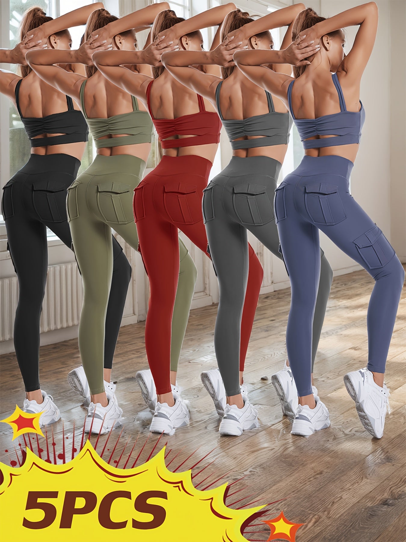 High Waist Yoga Leggings With Pockets Butt Lifting Set