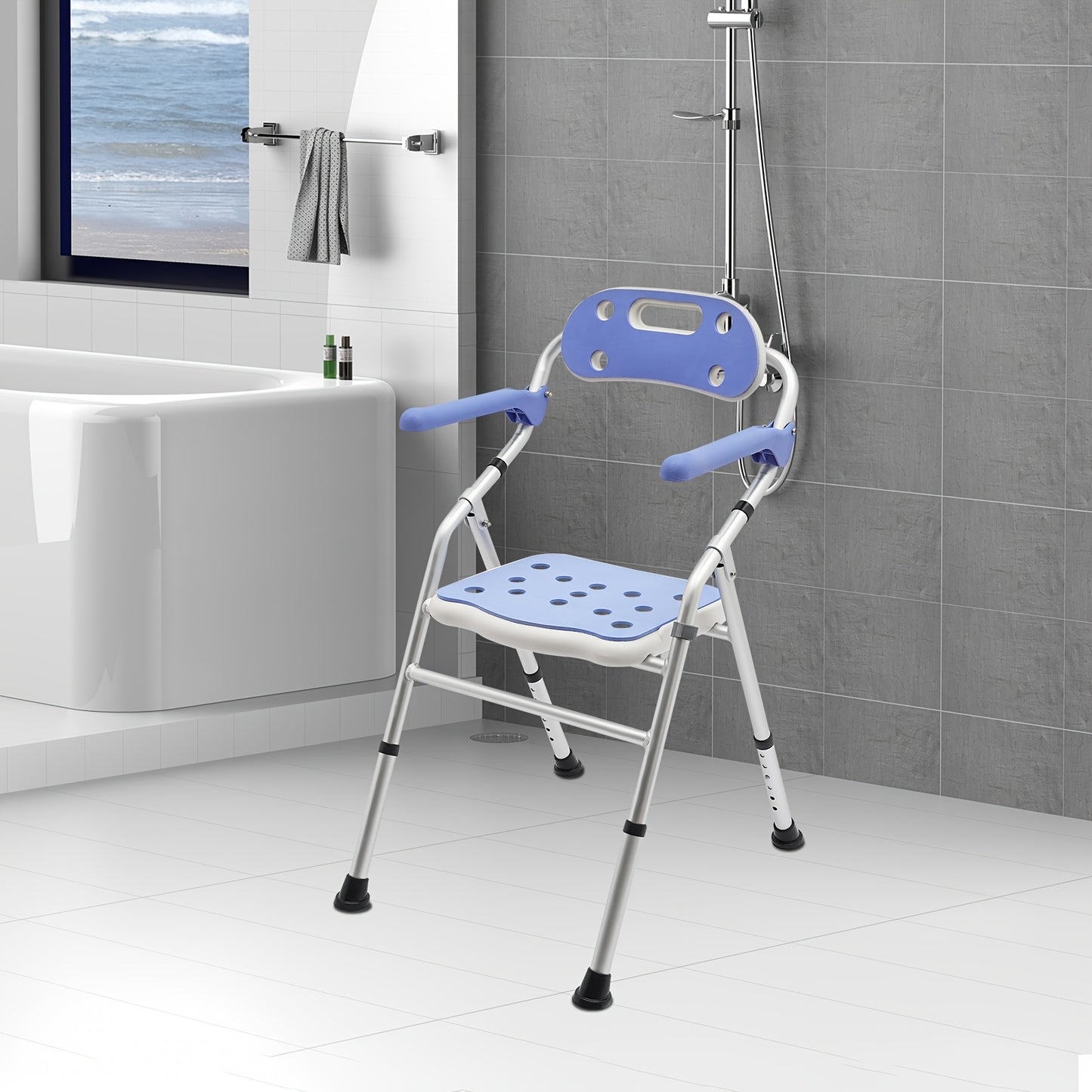 Adjustable Folding Shower Seat with Arms for Safety and Comfort