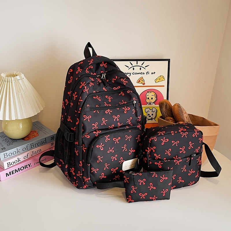 Fashionable Bow Print Backpack For Women College Style