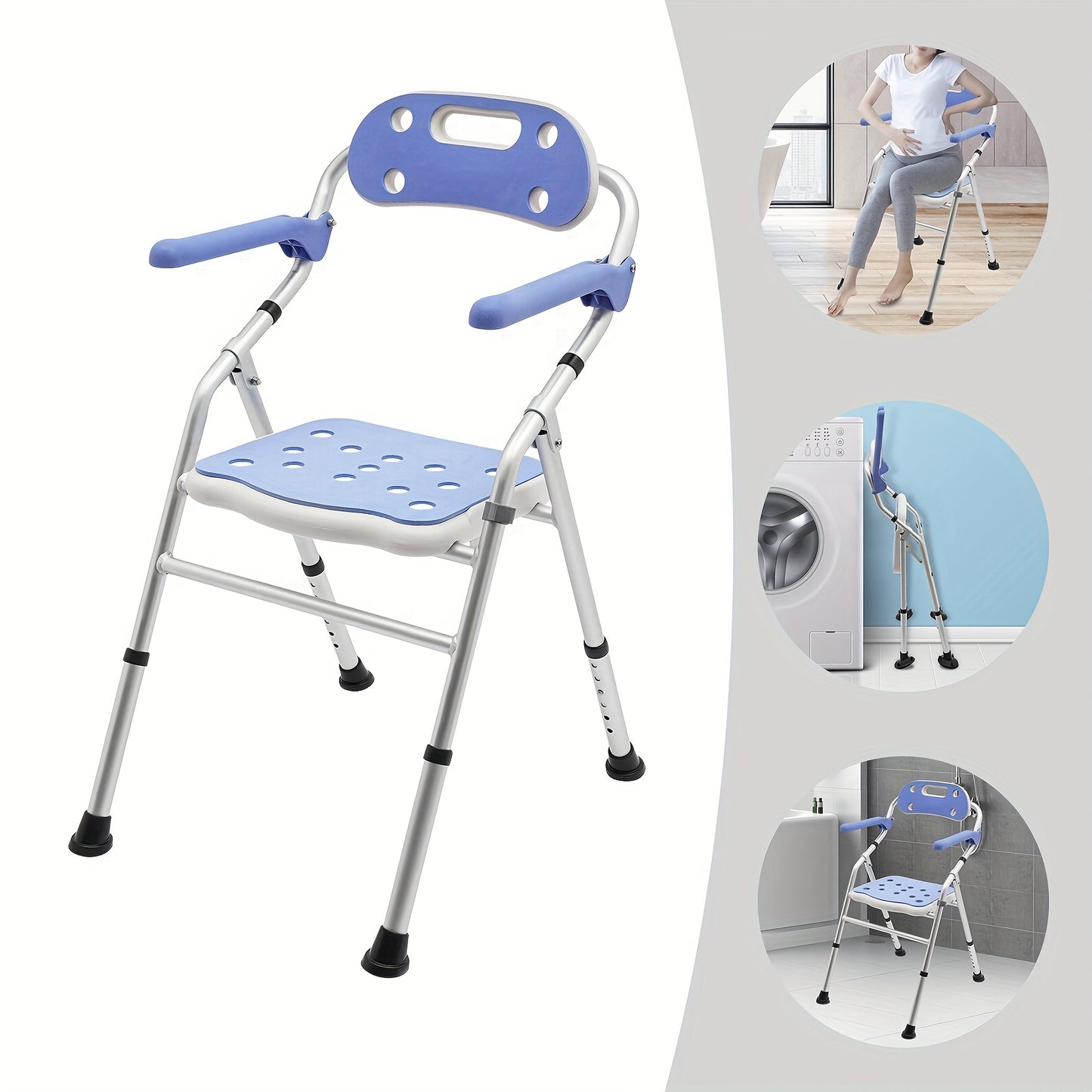 Adjustable Folding Shower Seat with Arms for Safety and Comfort
