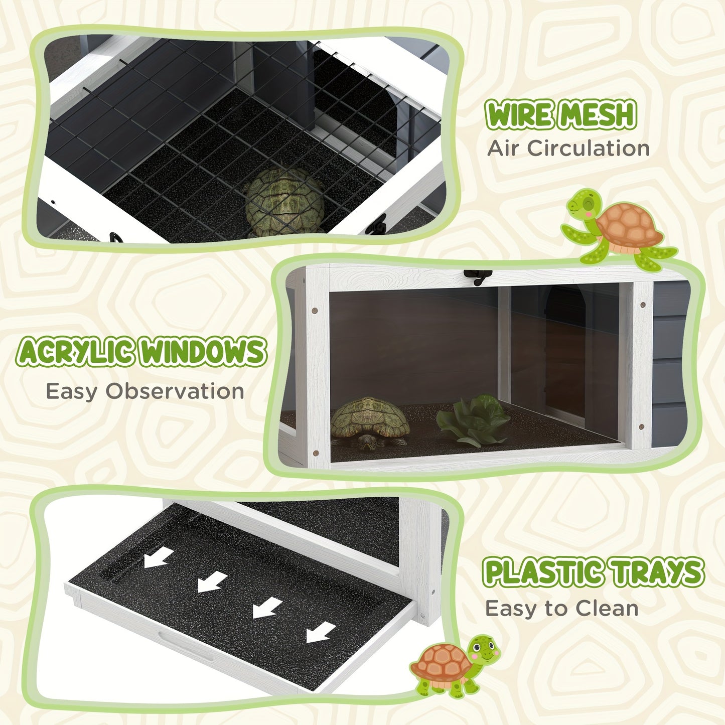 Wooden Tortoise Habitat with Pull-out Trays and Lamp Holder