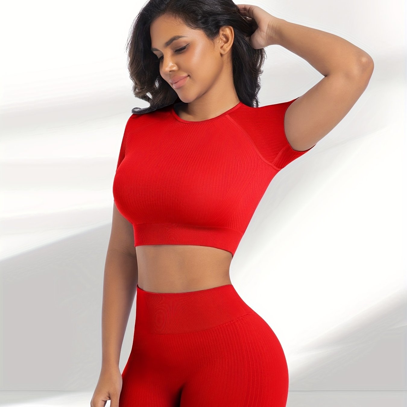 Two Piece Workout Set Crop Top With High Waisted Pants