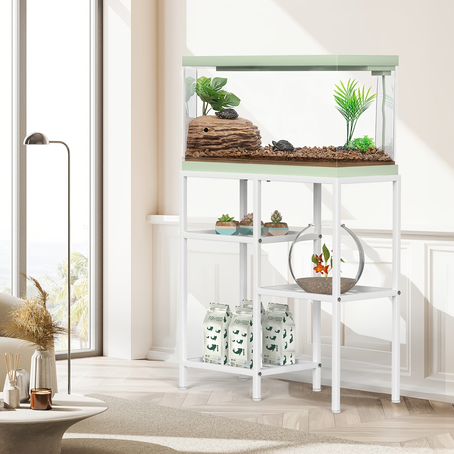 Metal Fish Tank Stand with Shelves for Aquariums and Terrariums