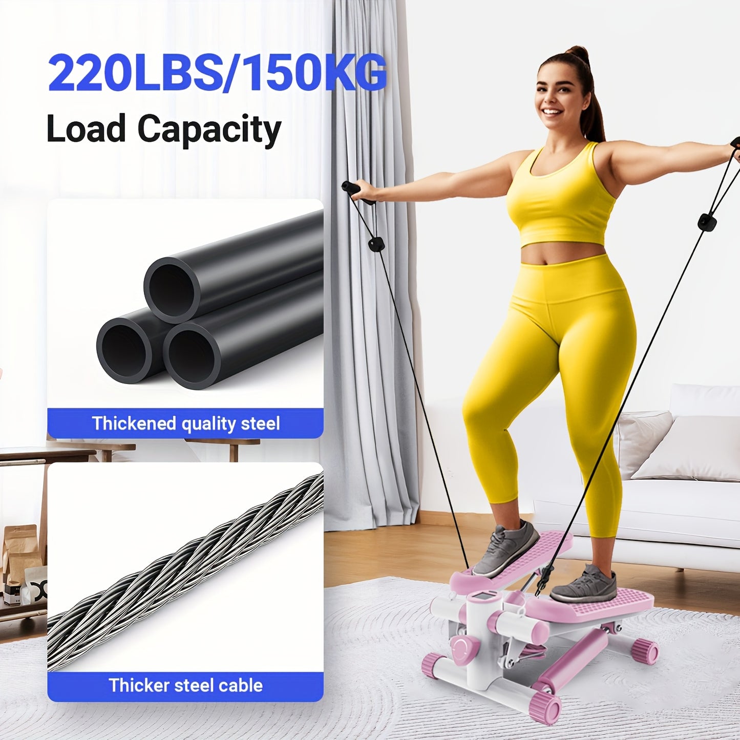 Mini Stair Stepper With Resistance Bands LCD Monitor