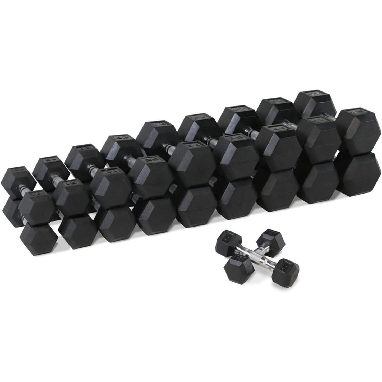 Rubber Coated Hex Dumbbell Set with Vertical Rack