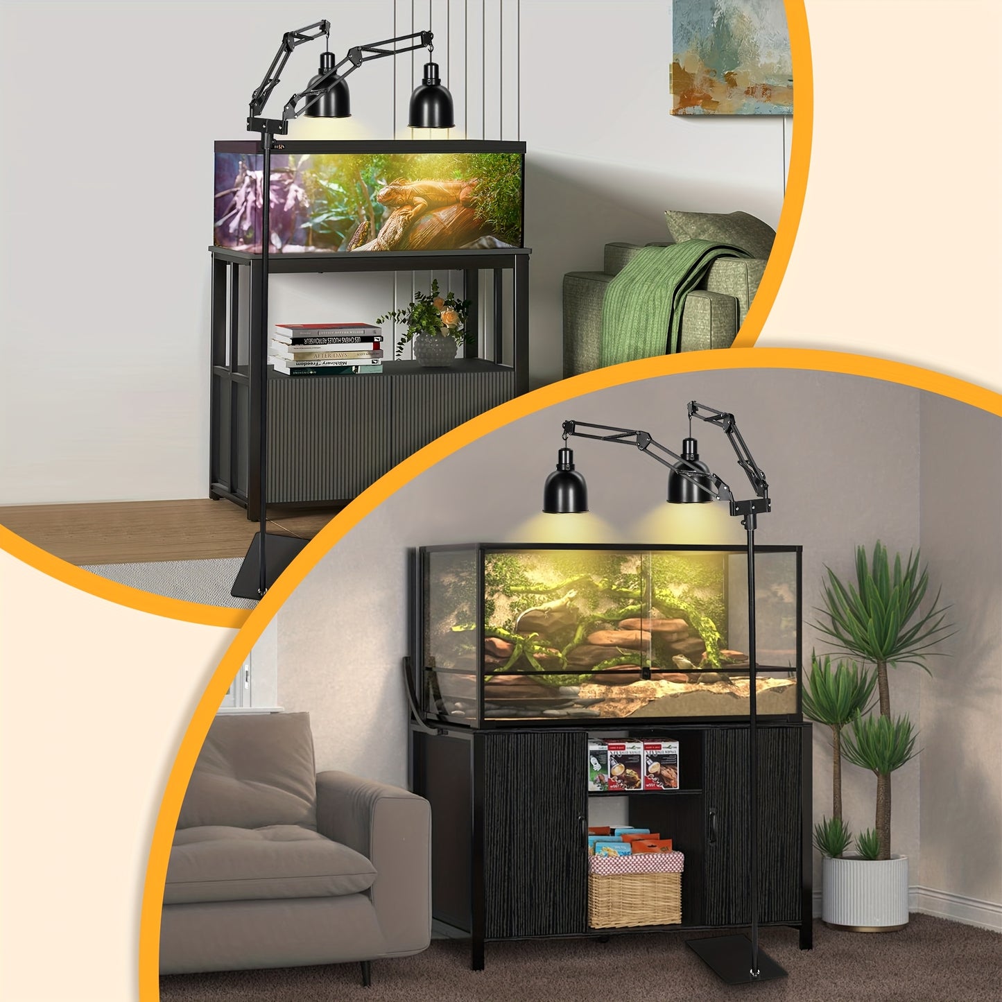 Double Arm Adjustable Heat Lamp Stand For Reptiles And Chicks