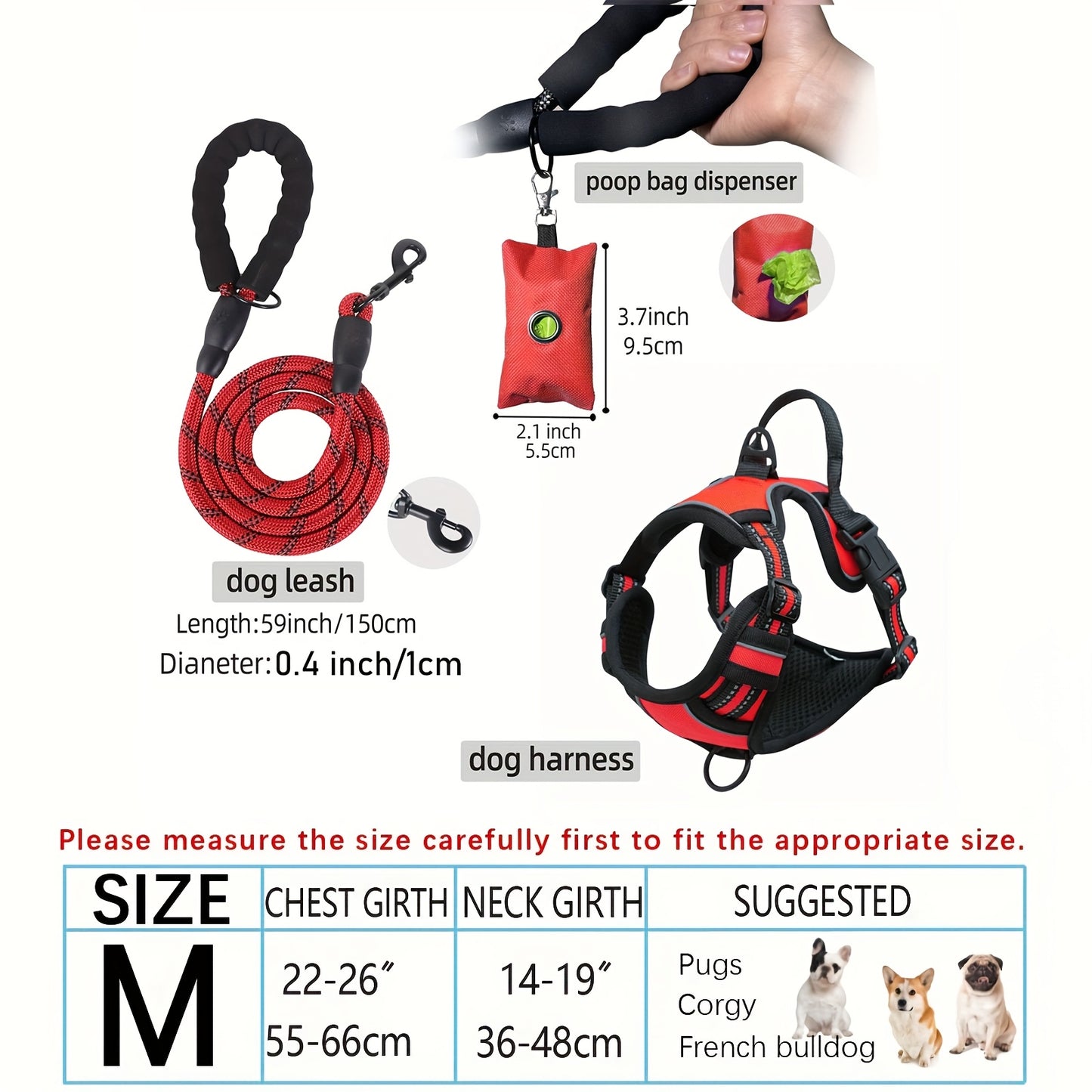 Escape-Proof Dog Harness Set with Leash and Poop Dispenser