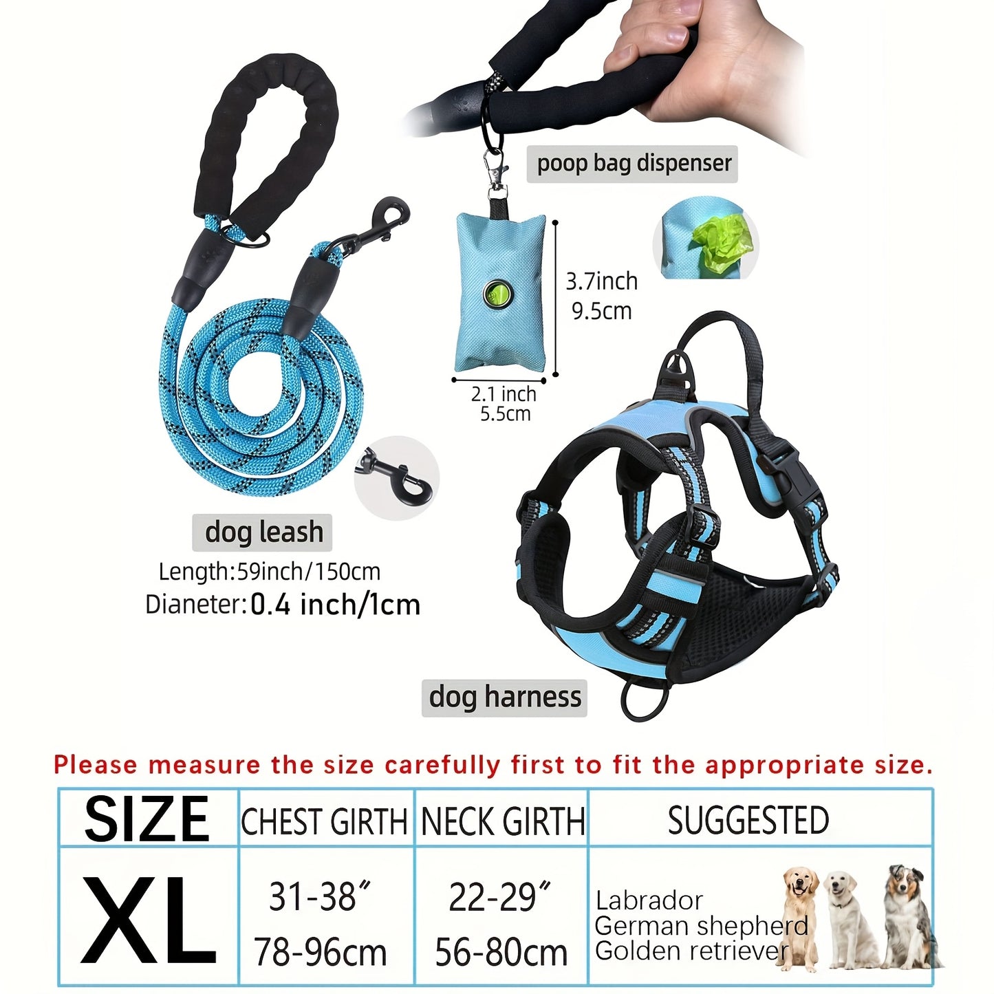 Escape-Proof Dog Harness Set with Leash and Poop Dispenser