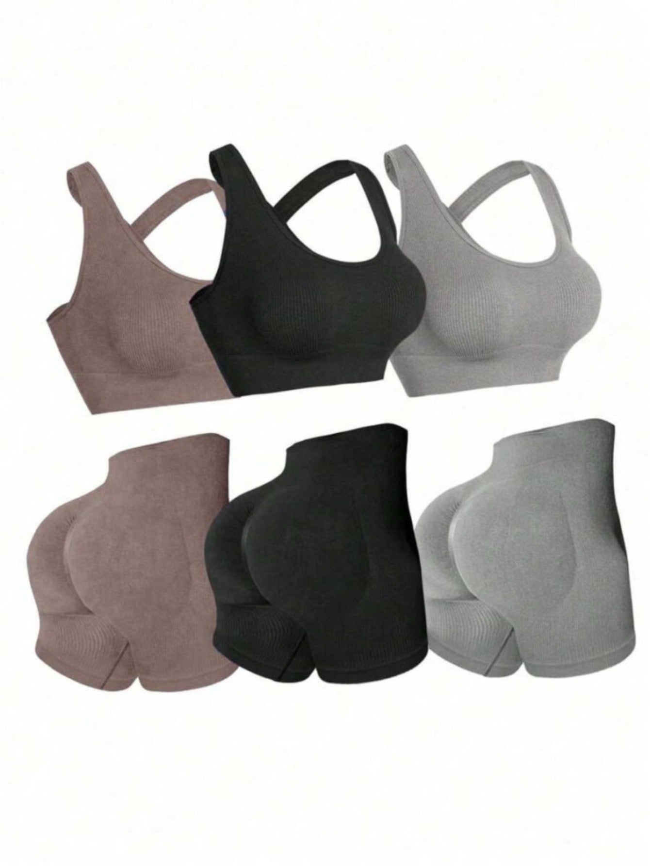 Three Piece Womens Fitness Set With Backless Bra And Shorts