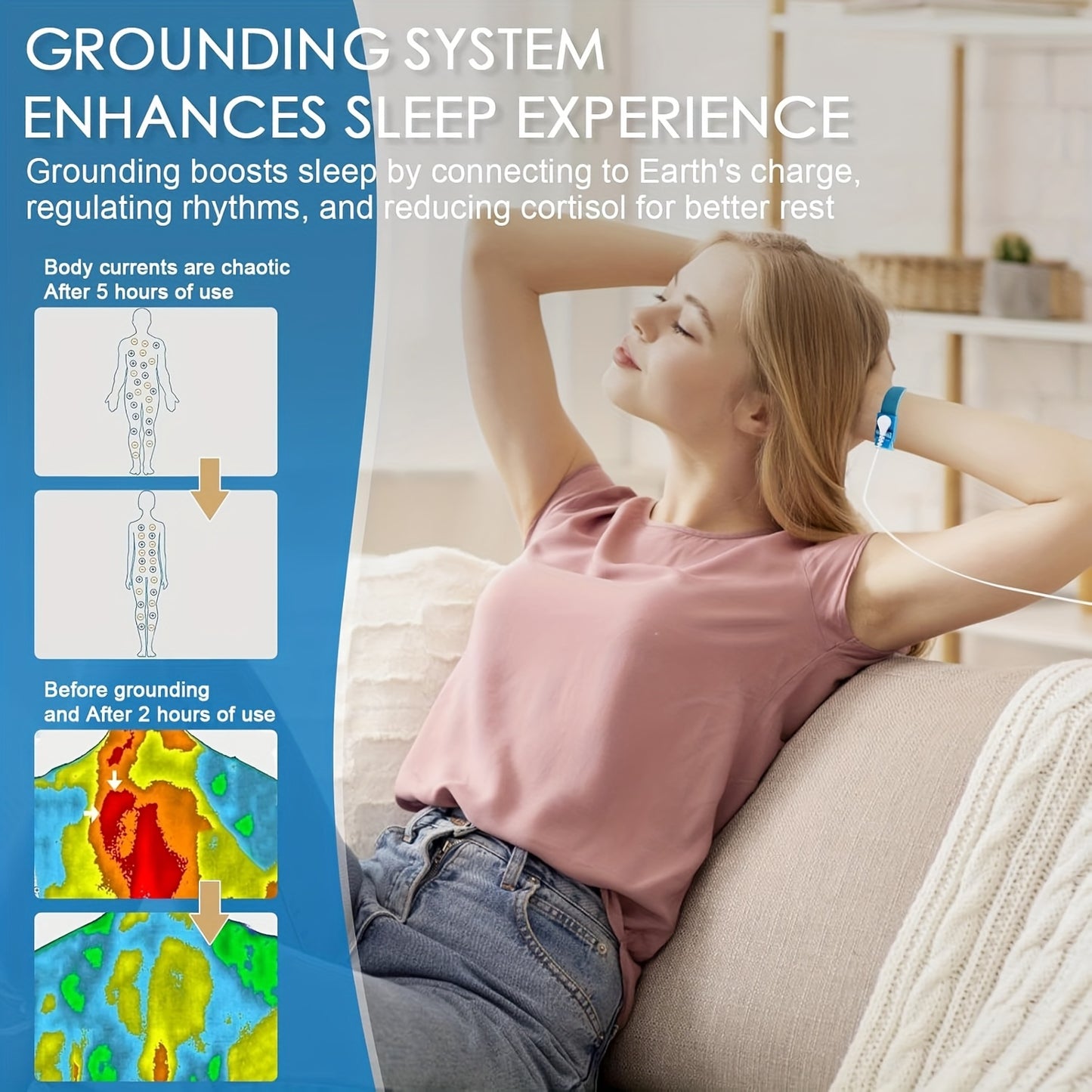 Grounding Wristbands with Cord for Natural Health and Relaxation