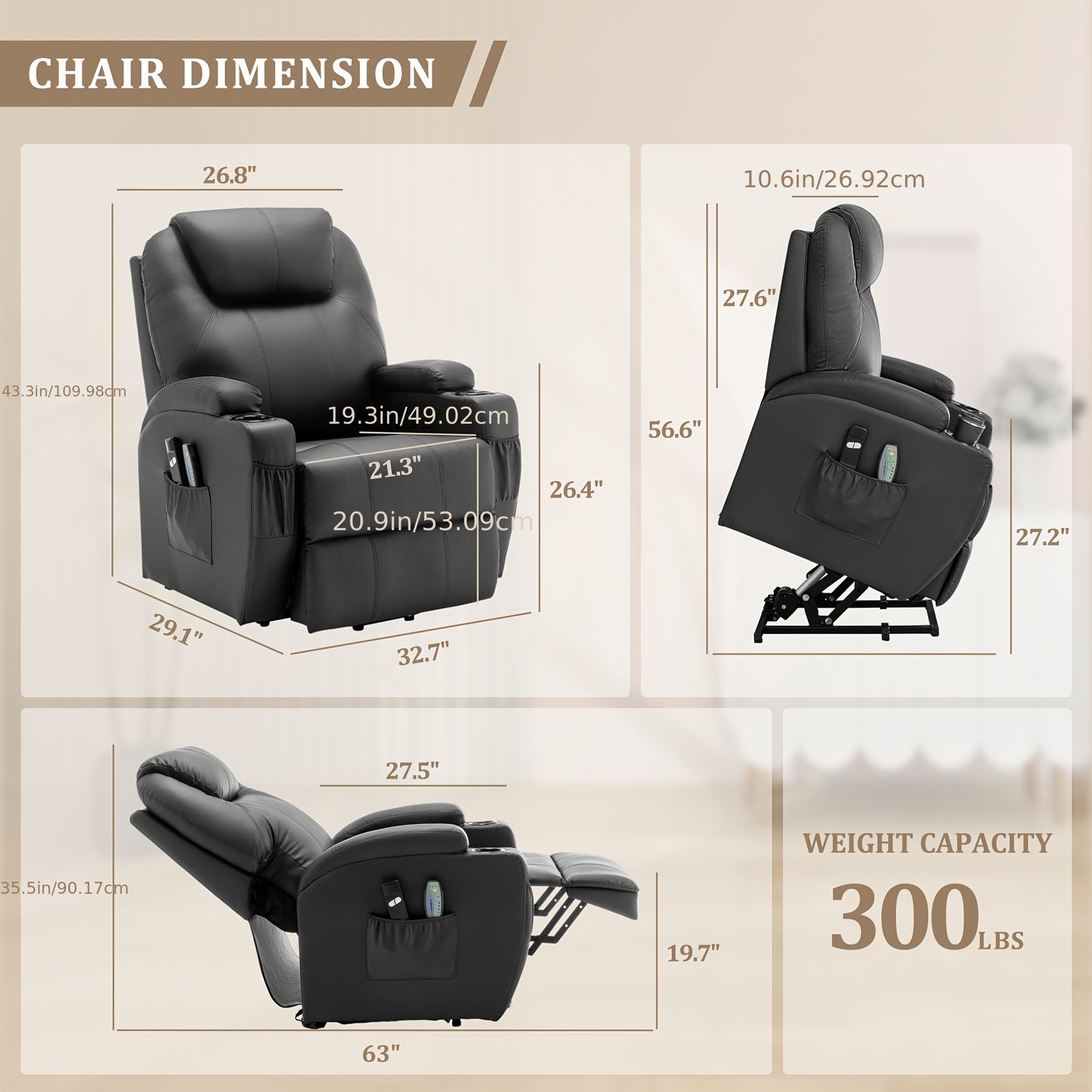 Electric Recliner Chair With Massage Heating And Remote Control