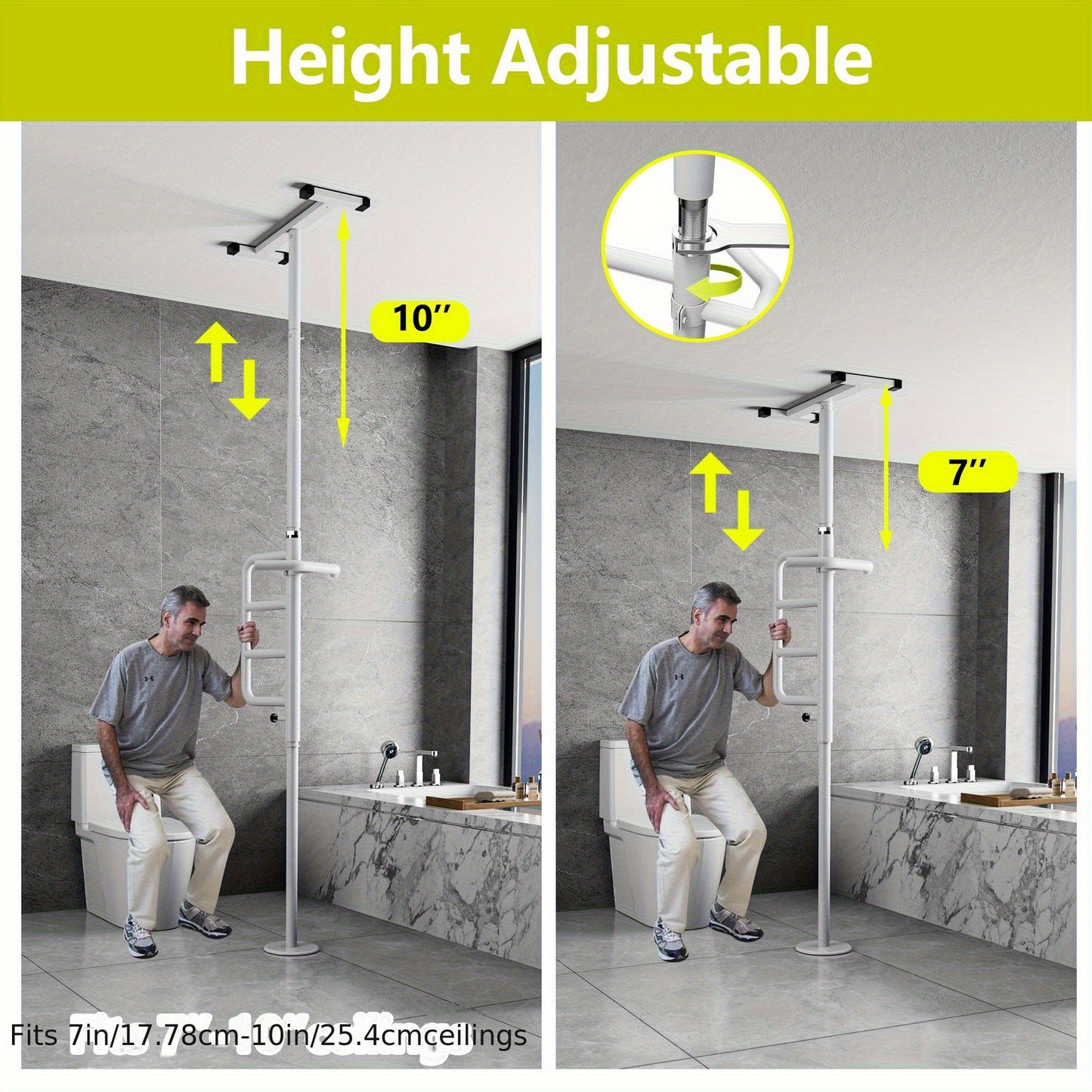 Floor-to-Ceiling Tension Pole with Curved Grab Bar for Safety