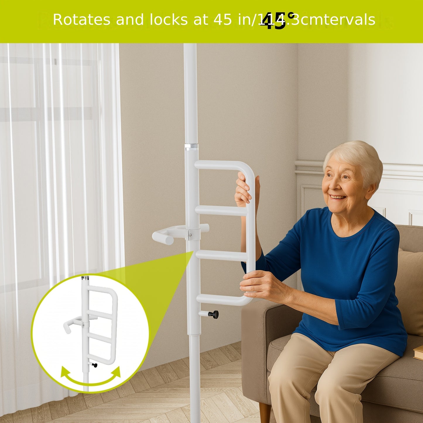 Floor-to-Ceiling Tension Pole with Curved Grab Bar for Safety