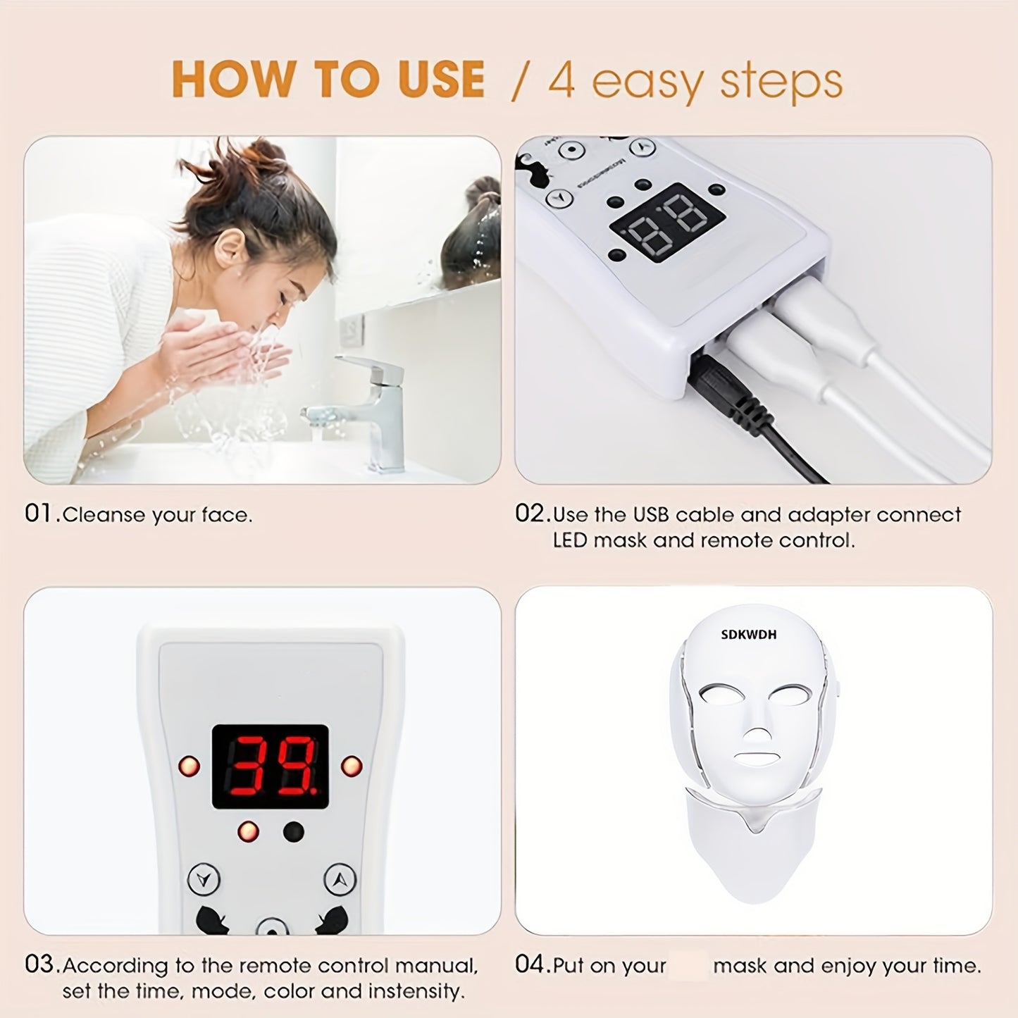 LED Light Therapy Mask for Face and Neck Care