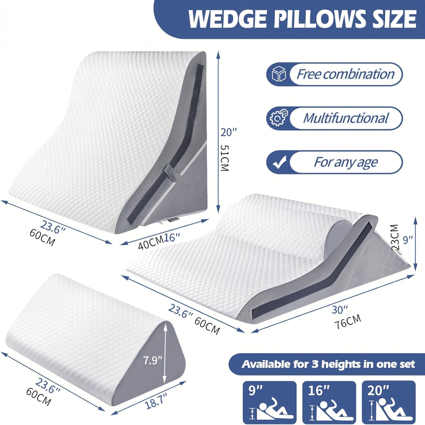 3-in-1 Adjustable Incline Wedge Pillows for Comfort and Support