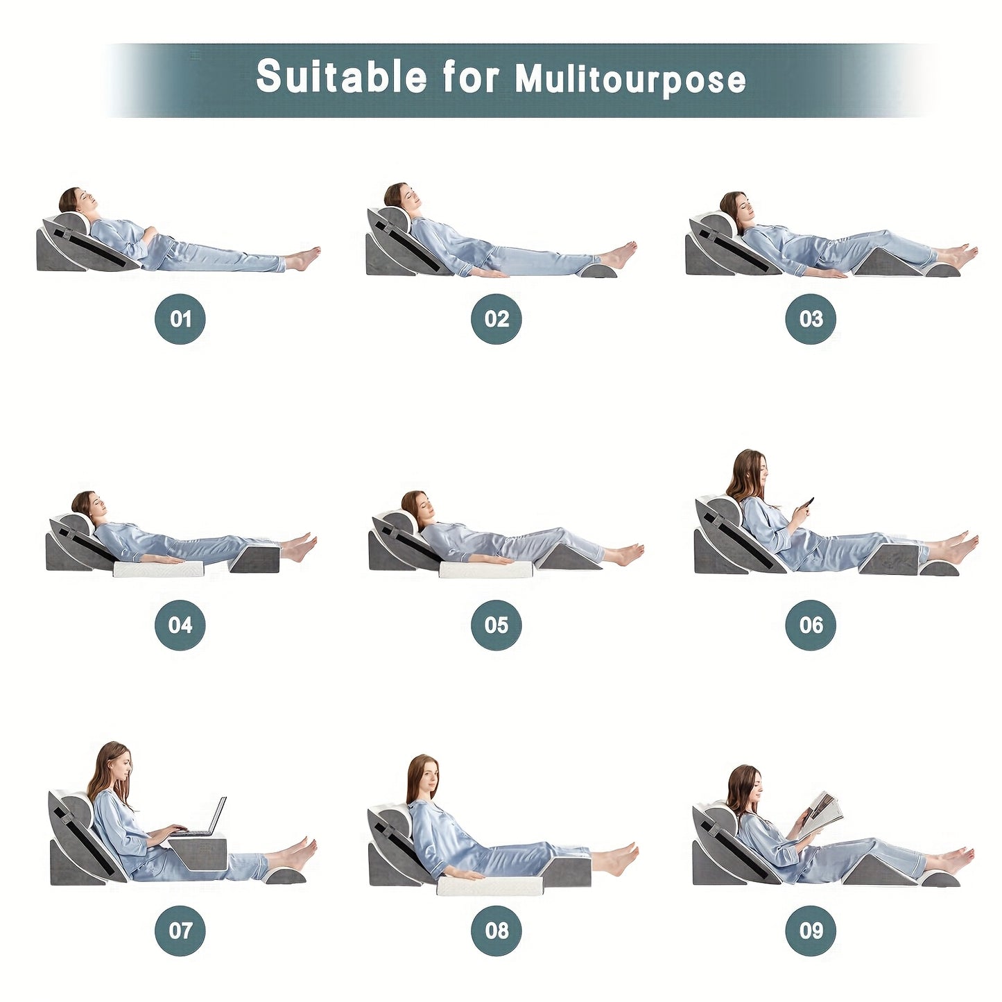 Adjustable 6 In 1 Bed Wedge Pillow Kit For Comfort