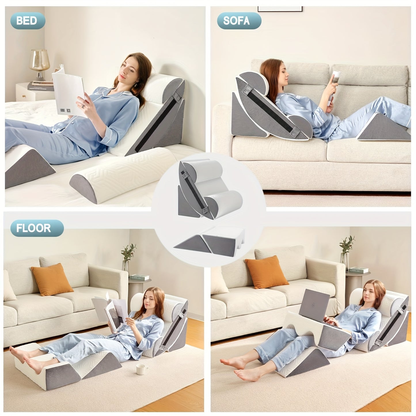 Adjustable 6 In 1 Bed Wedge Pillow Kit For Comfort