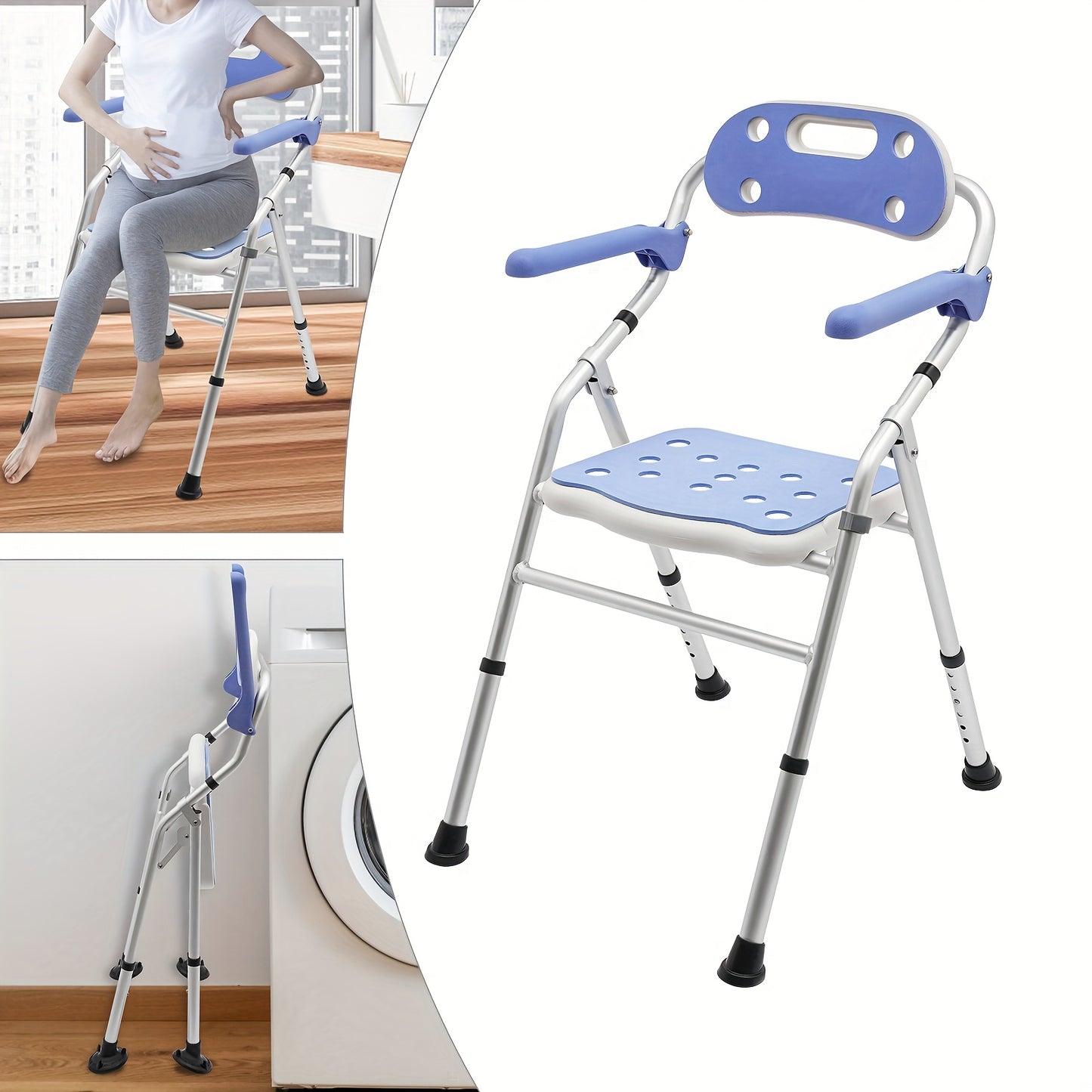 Adjustable Folding Shower Seat with Arms for Safety and Comfort