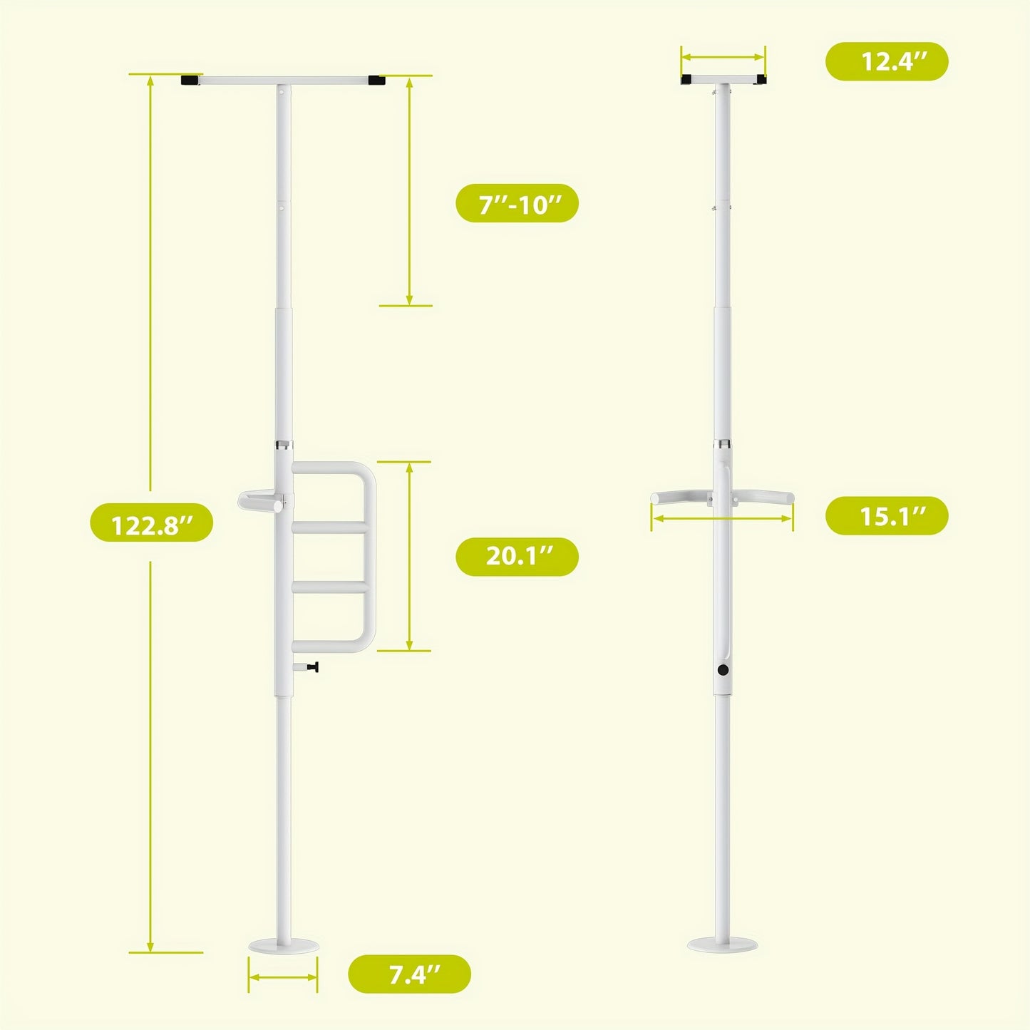 Floor-to-Ceiling Tension Pole with Curved Grab Bar for Safety