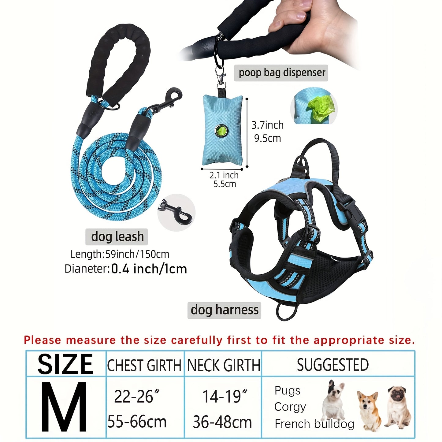 Escape-Proof Dog Harness Set with Leash and Poop Dispenser