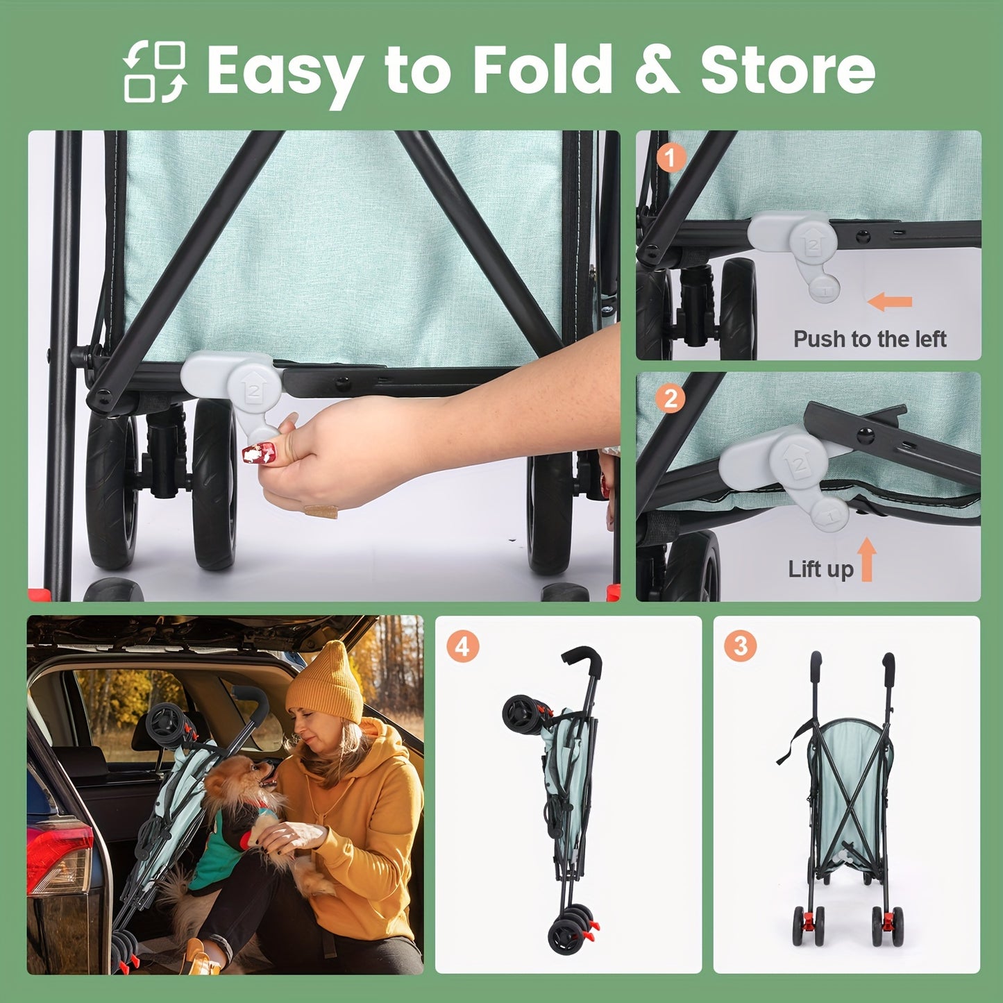 Pet Stroller Folding Cart for Dogs and Cats on the Go