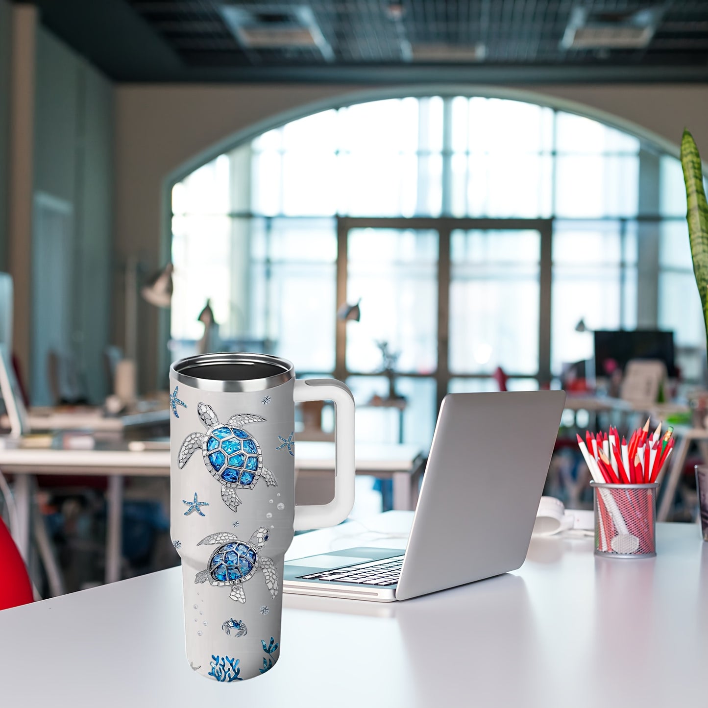 1pc Turtle Mug, Gift for Women with Turtles, Jewelry Turtle Gifts, Turtle Enthusiast Gifts, Turtle Coffee Mug, Turtle Stainless Steel Cup 40oz, with Handle and Lid, Sports Cup with Turtle Pattern, Outdoor Travel Cup