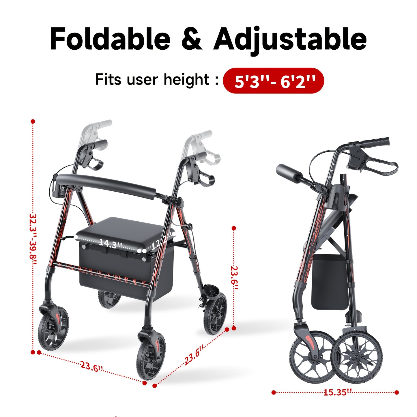 All Terrain Rollator Walker With Seat For Seniors And Adults