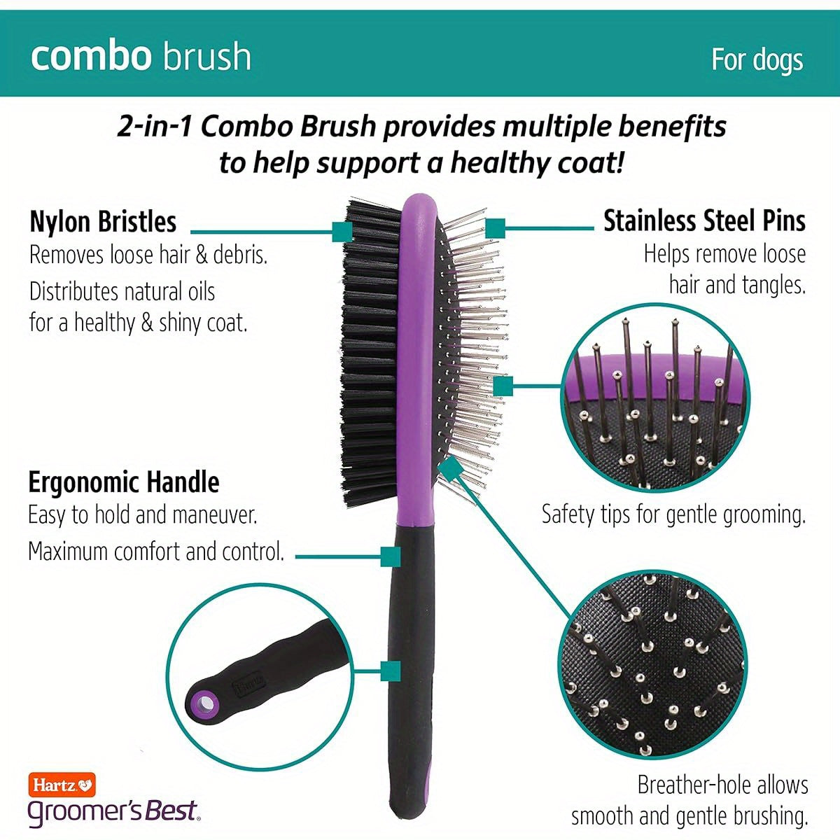 Groomer's Best Combo Dog Brush for Happy Healthy Fur
