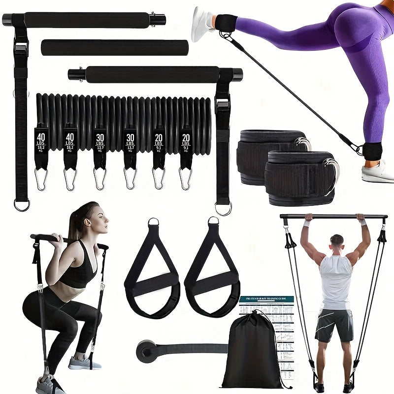 14pcs Pilates Bar Set with 6 Resistance Bands (180LBS), Multi-Functional Fitness Puller, Yoga Exercise Equipment, Home Pilates Stretching Trainer for Legs, Glutes, Waist, and Arms