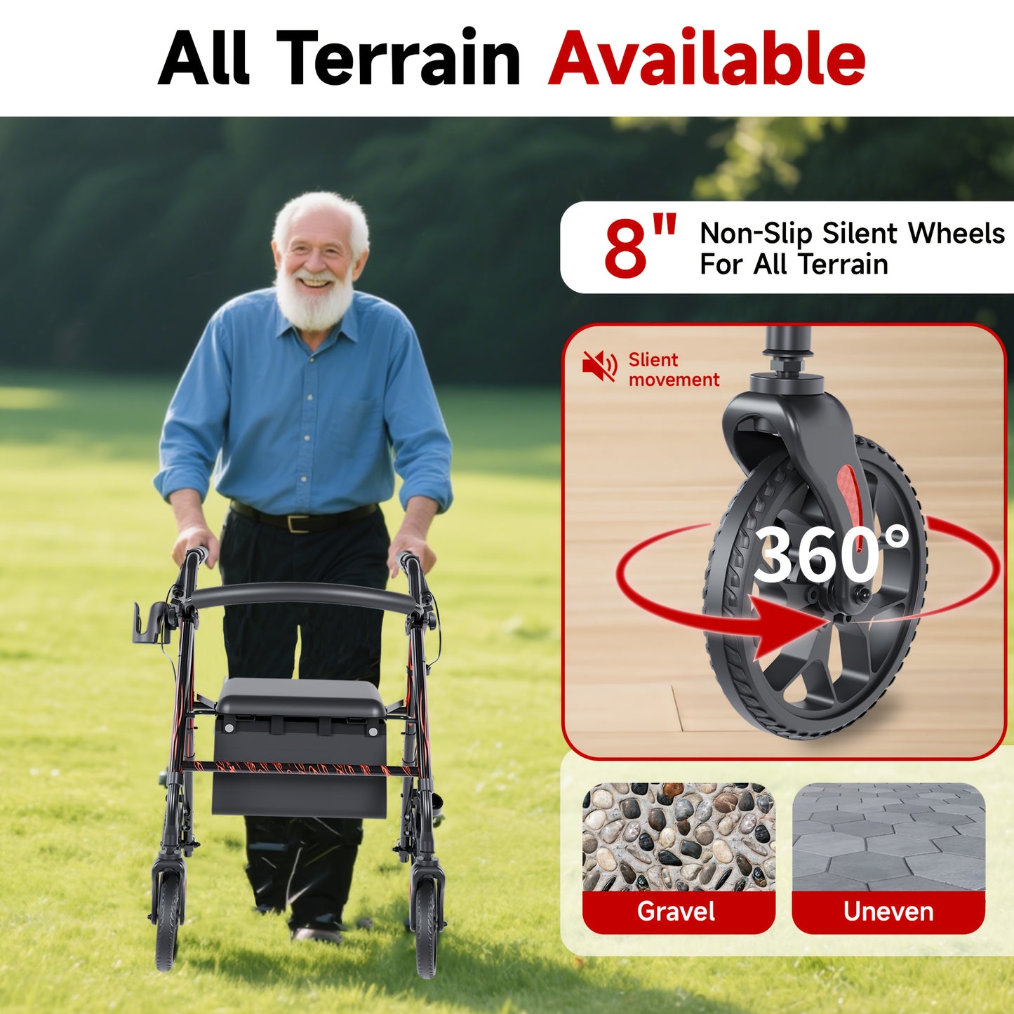 All Terrain Rollator Walker With Seat For Seniors And Adults
