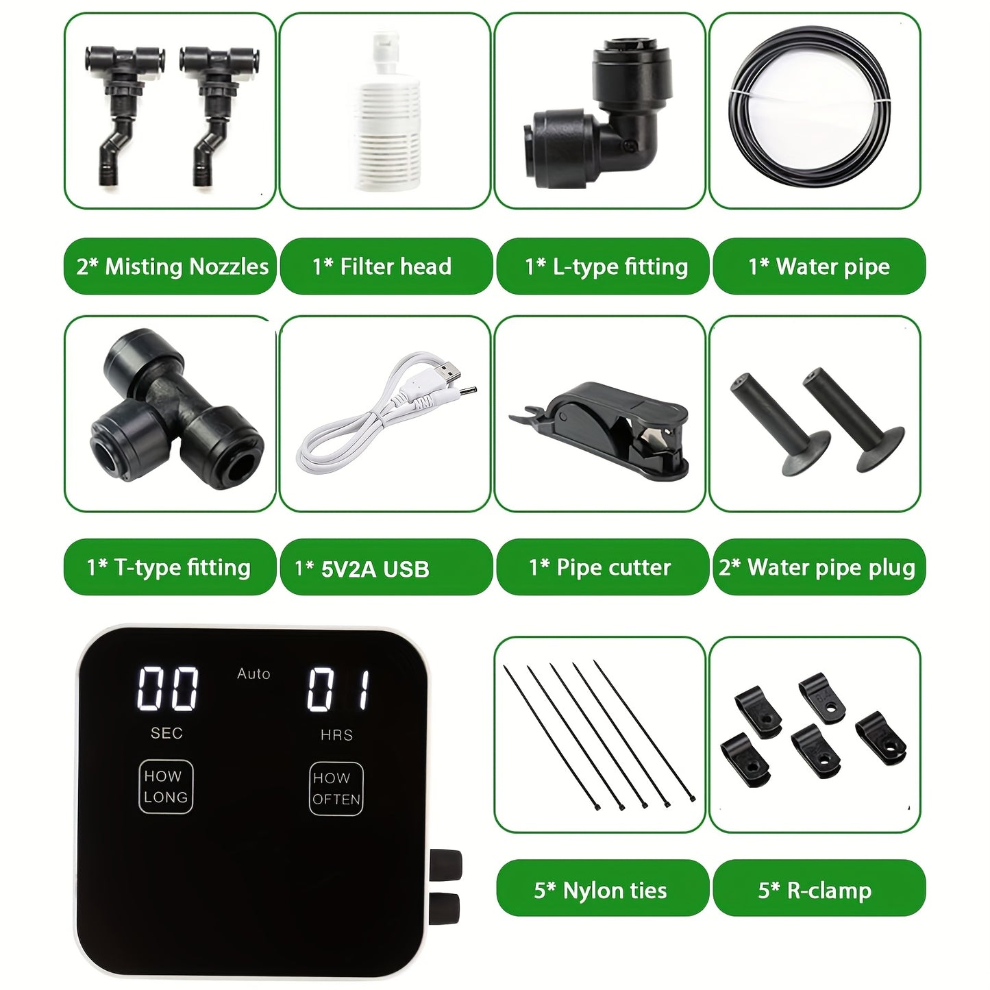 Reptile Misting System with Smart Timer and Adjustable Nozzle