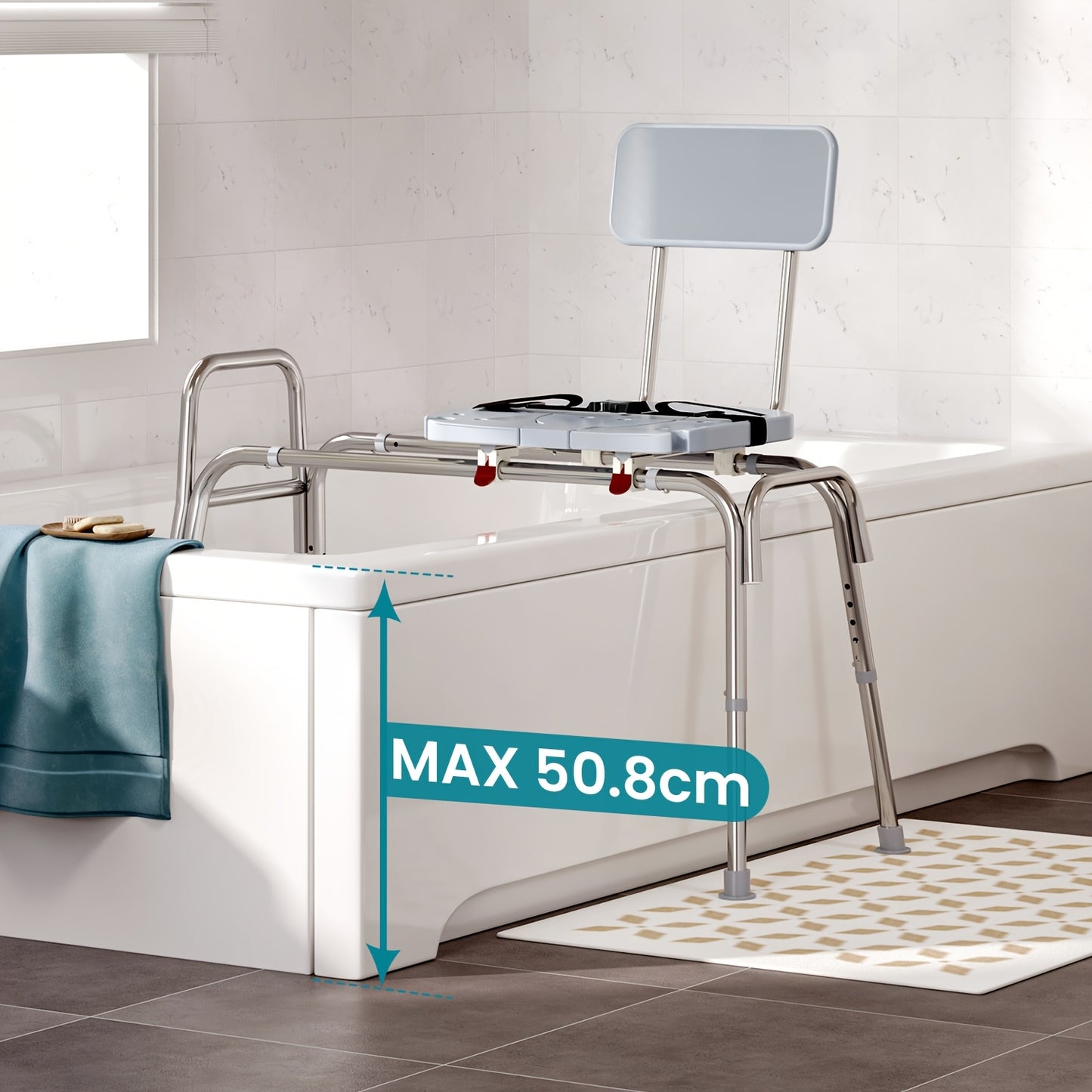 Sliding Shower Chair with Non Slip Aluminum Body and Safety Belt