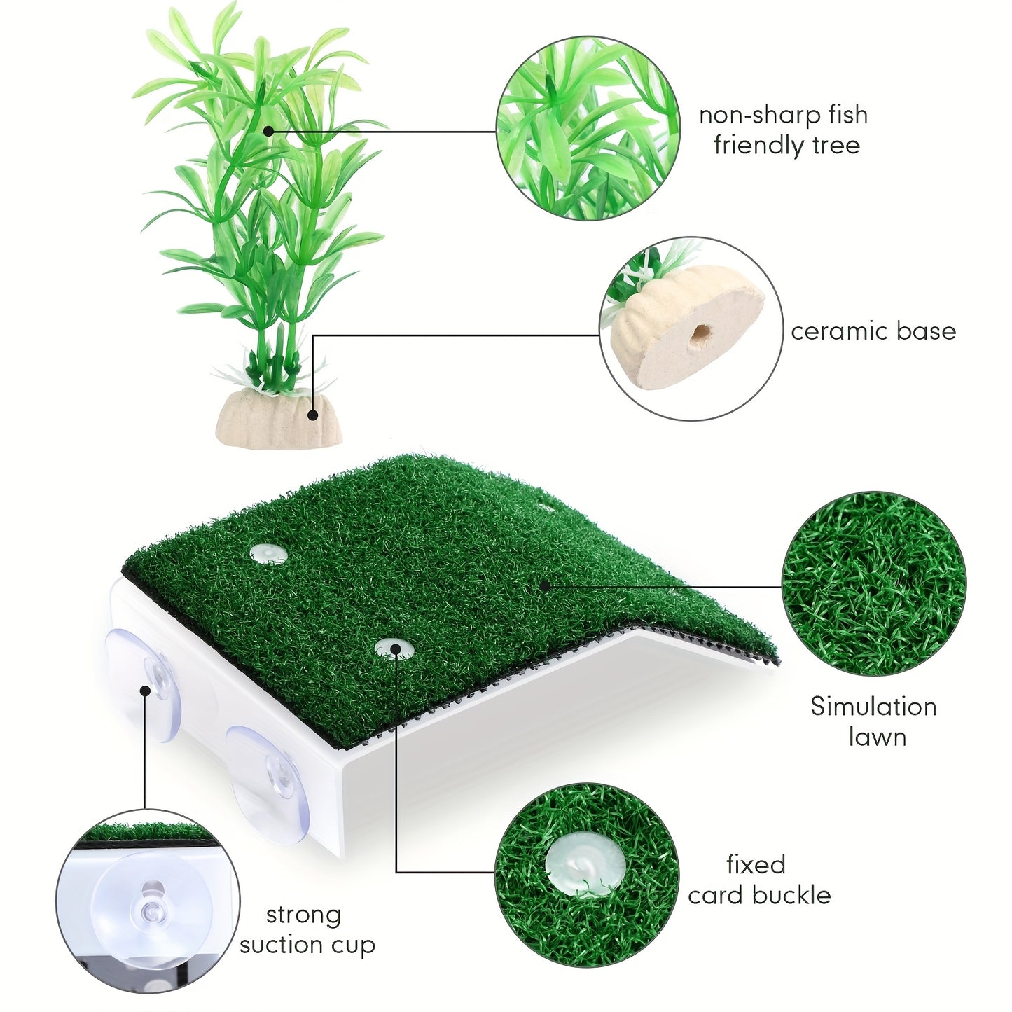 Turtle Basking Platform and Artificial Plants for Reptile Tanks