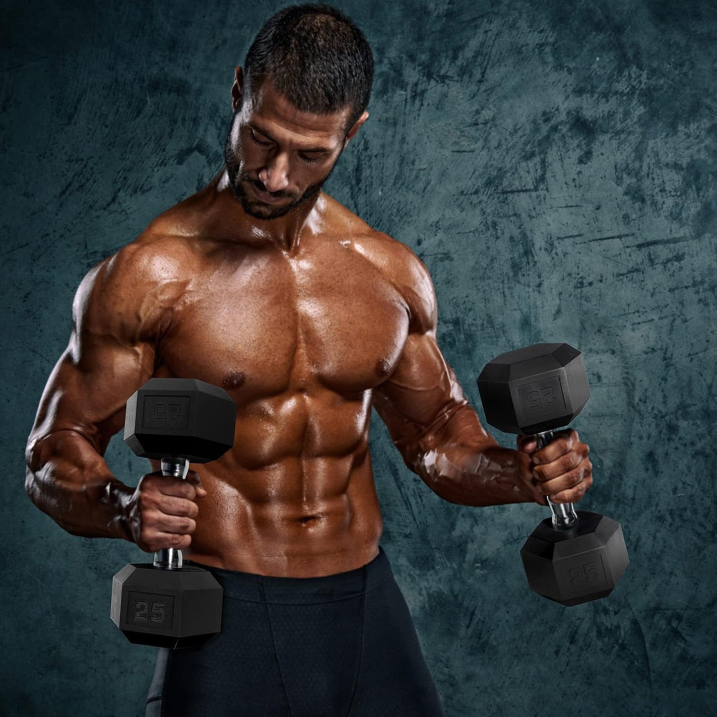 Rubber Coated Hex Dumbbell Set with Vertical Rack