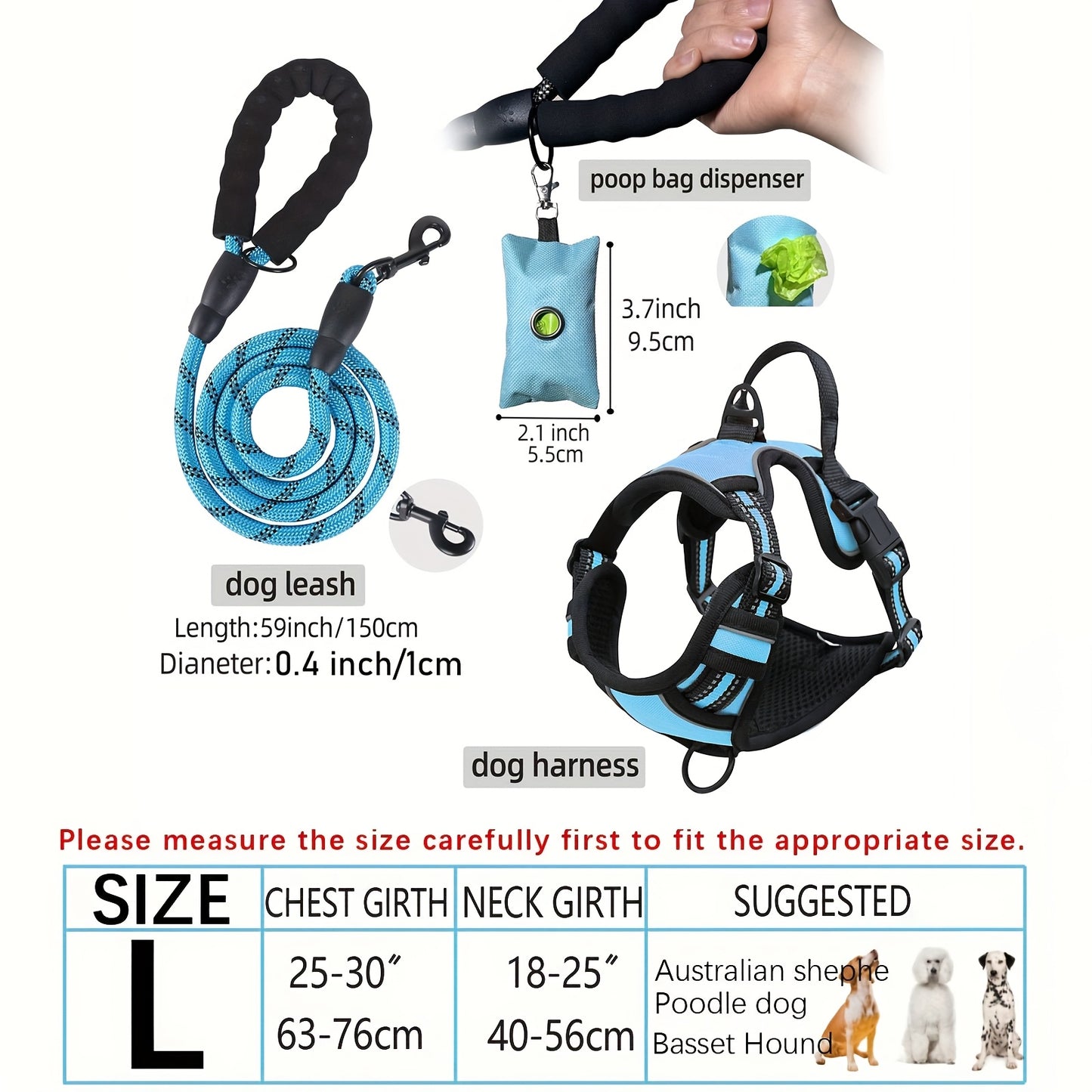 Escape-Proof Dog Harness Set with Leash and Poop Dispenser