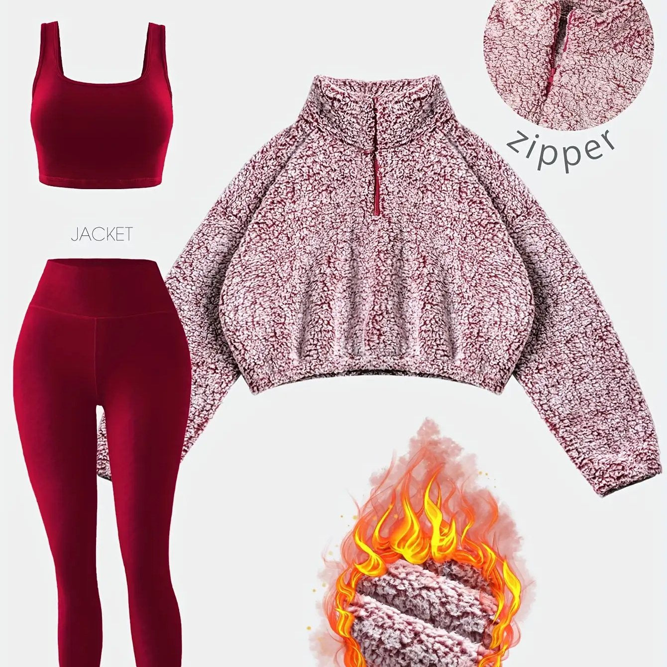 3pcs Women's -Lined Athletic Set: Bubble Texture Short Jacket, Breathable Sports Bra & Quick-Dry Yoga Leggings - Full Coverage Winter Gym Suit, Non-Transparent Workout Outfit (Polyester) for Training, Yoga & Cold Weather