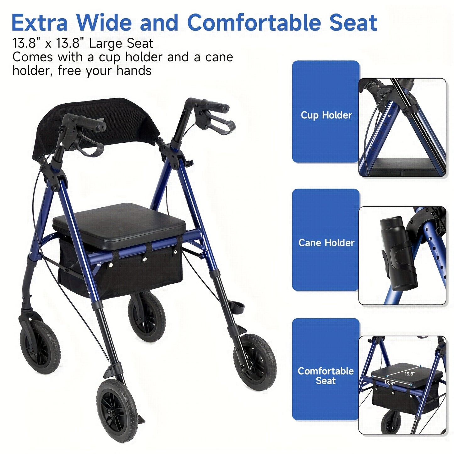 All-Terrain Rollator Walker with Tray and Padded Seat