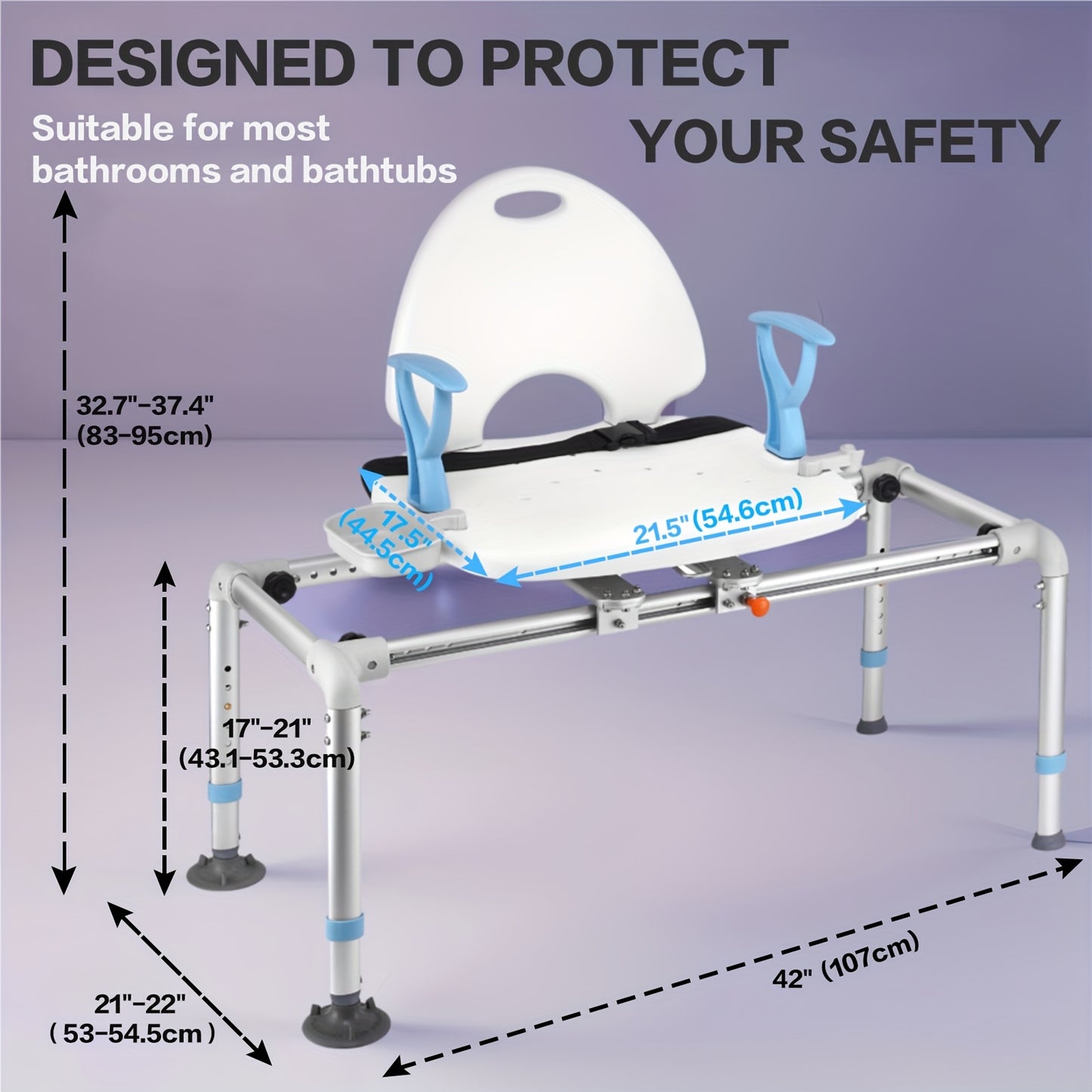 Adjustable Height Elderly Shower Bath Bench with Safety Seat
