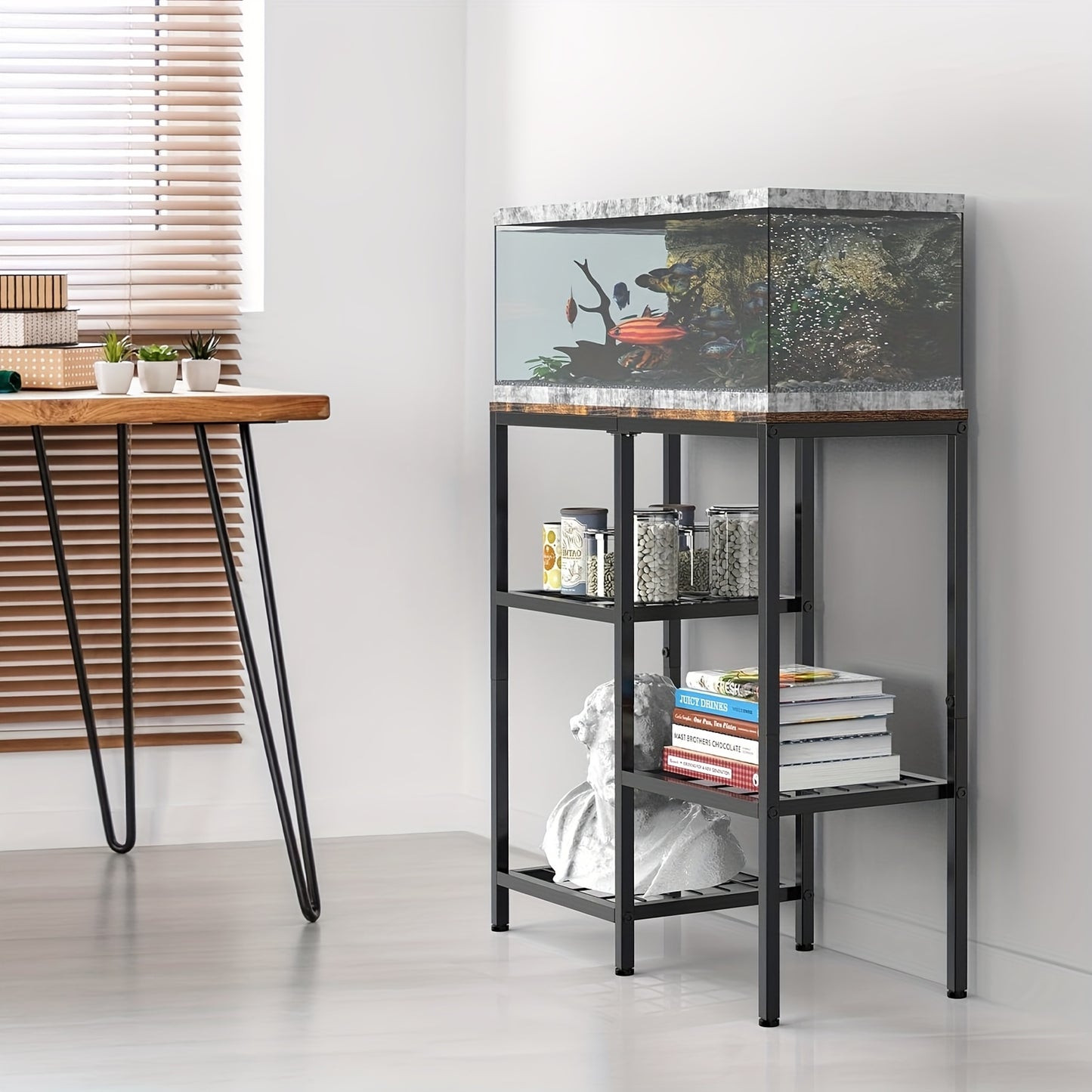 Metal Fish Tank Stand with Shelves for Aquariums and Terrariums