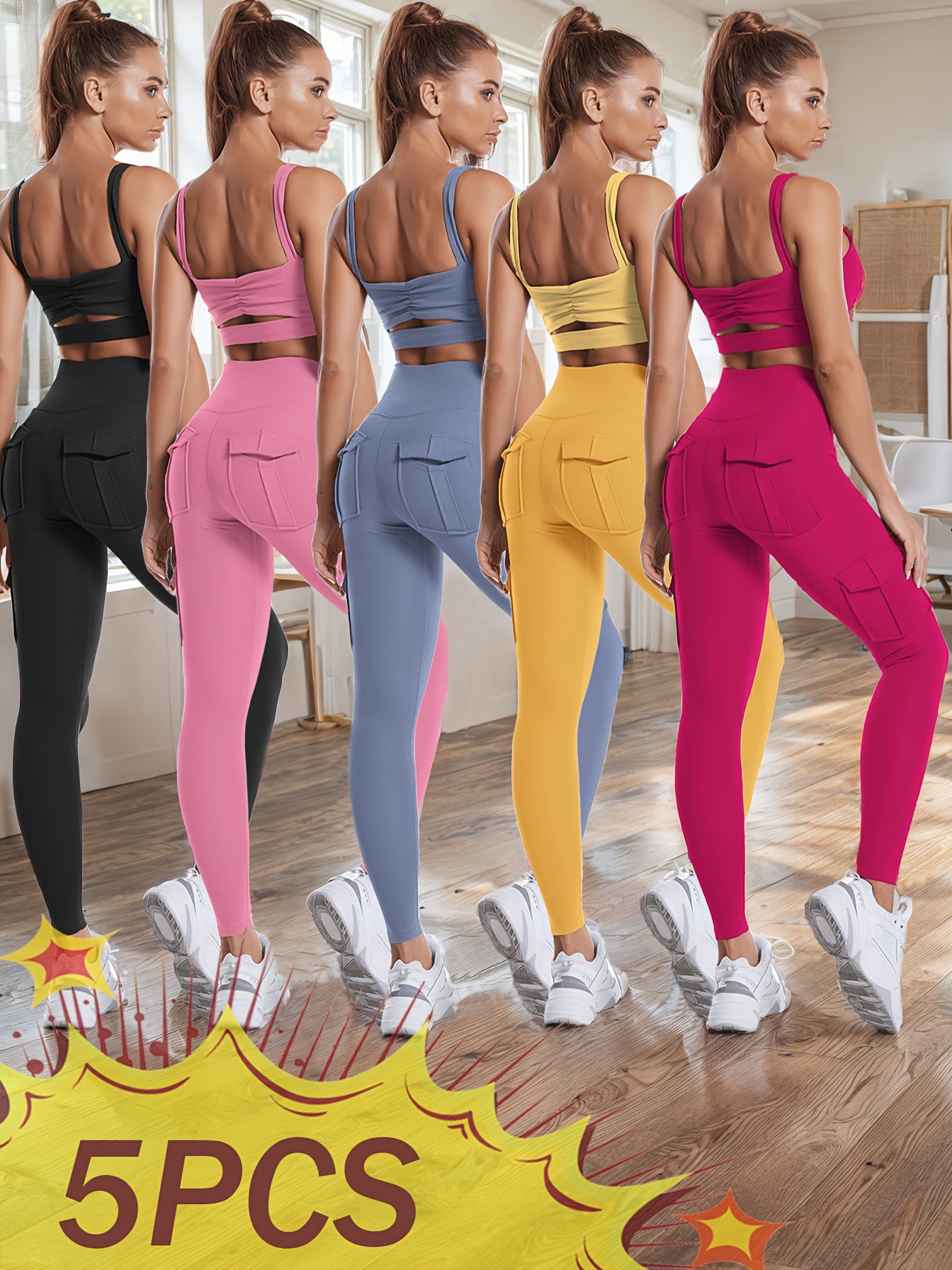 High Waist Yoga Leggings With Pockets Butt Lifting Set