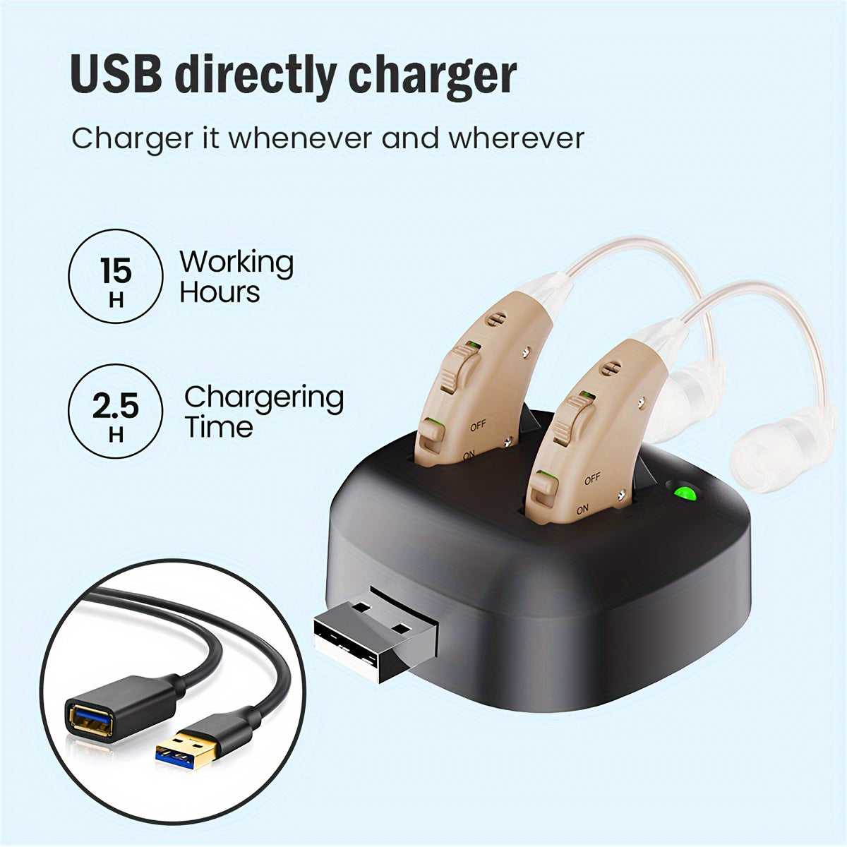 True Hearing Aids for Seniors with Charging Dock